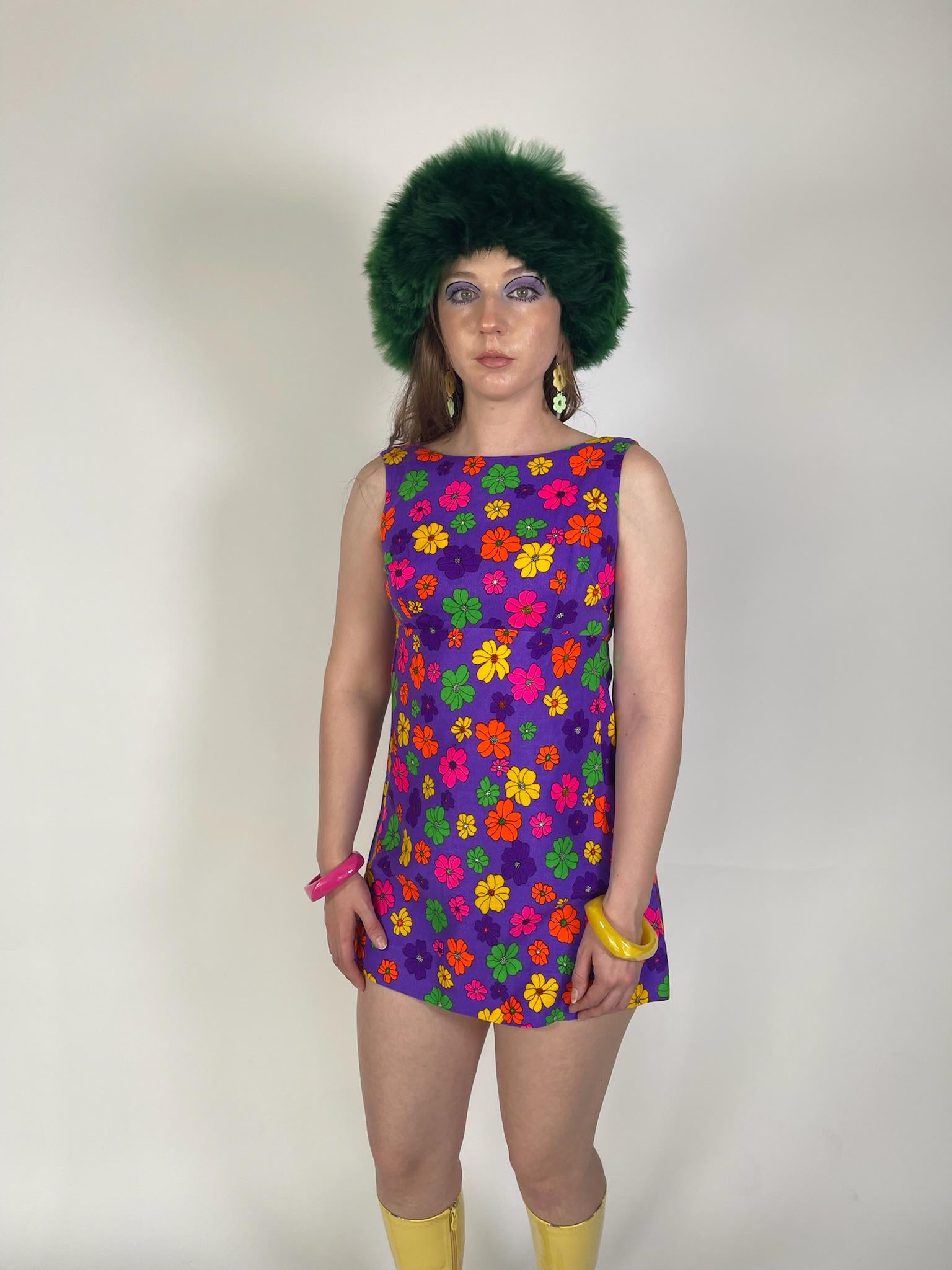 Vintage 60s "The Simple Shop Waikiki Hawaii" Neon Flower Dress - Size XS