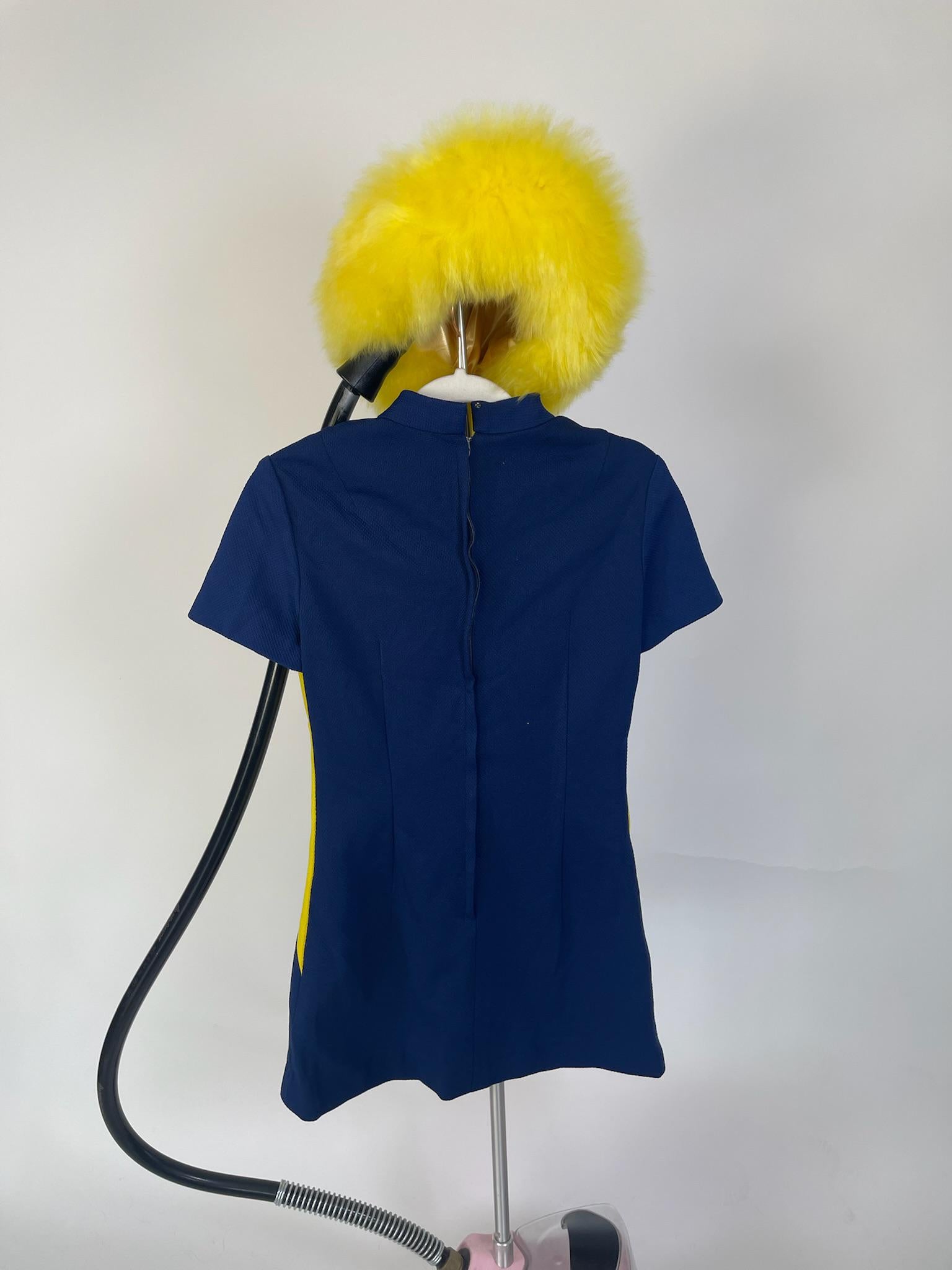 Vintage 60s Mod Navy Blue And Yellow Harlequin Dress - Fits Size XS-S, Possibly M