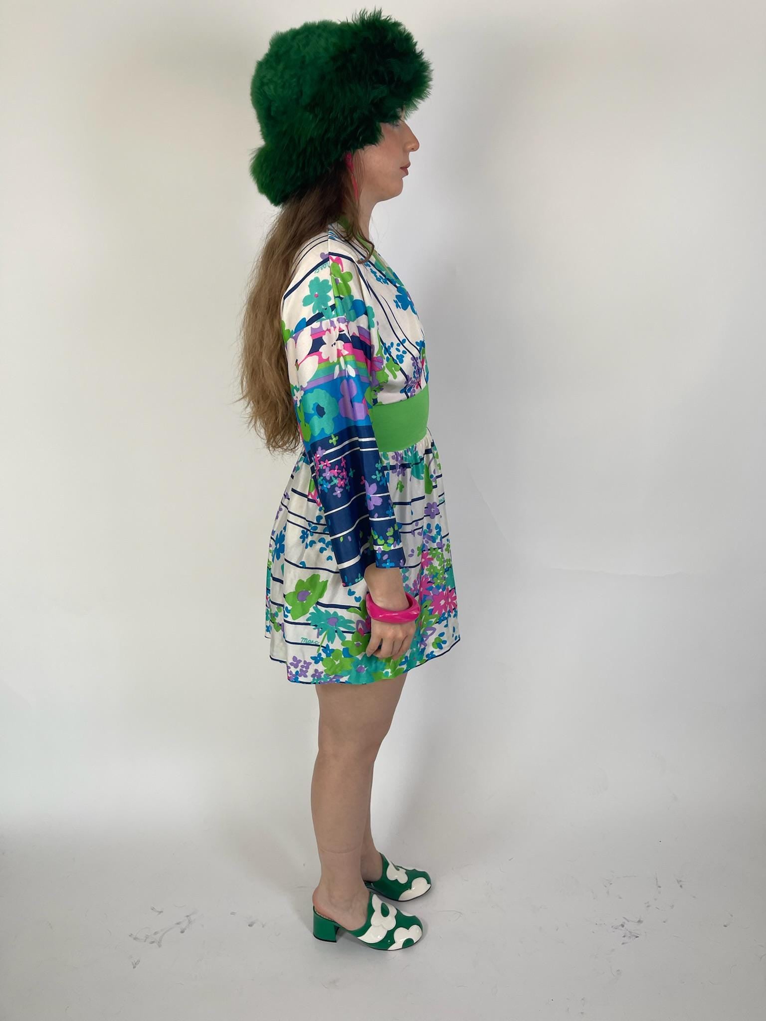 Vintage 60s 70s "Marc" Flower Print Dress - Fits Size XS-M, Possibly L