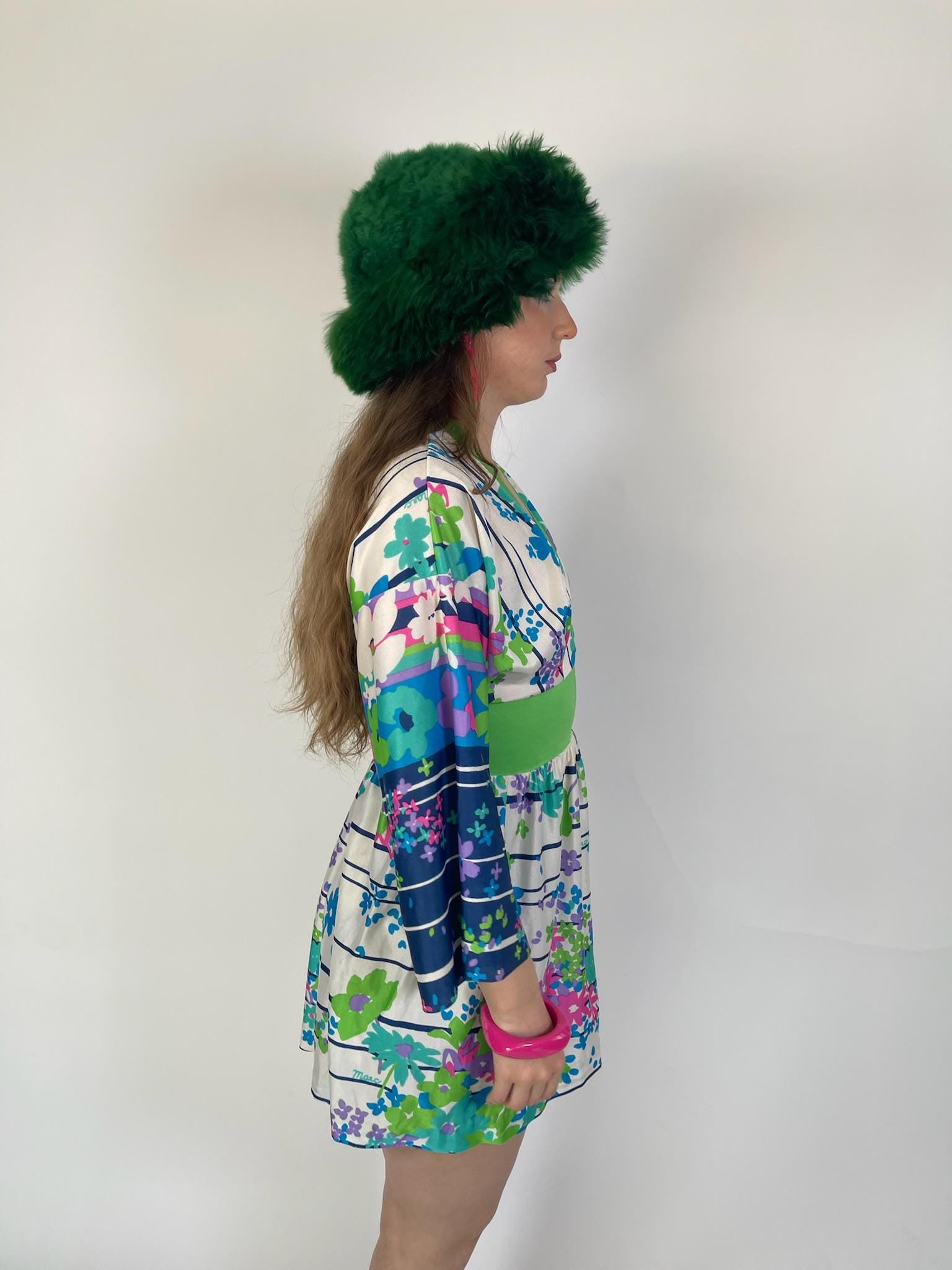 Vintage 60s 70s "Marc" Flower Print Dress - Fits Size XS-M, Possibly L