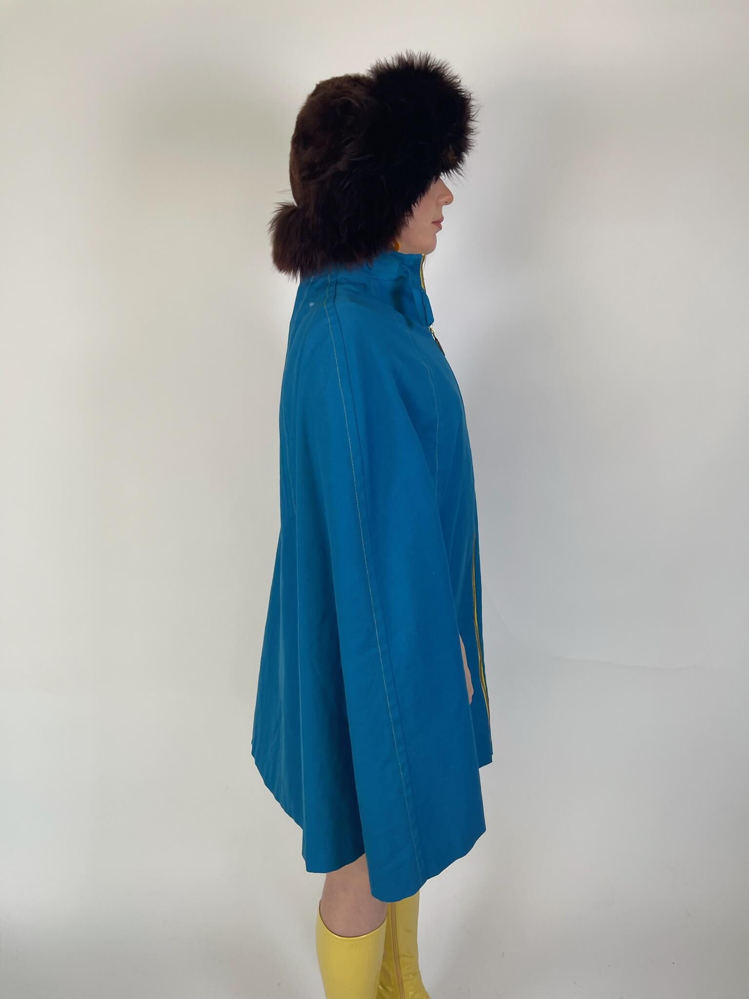 Vintage 60s Blue Poncho Cape - Fits Most Sizes