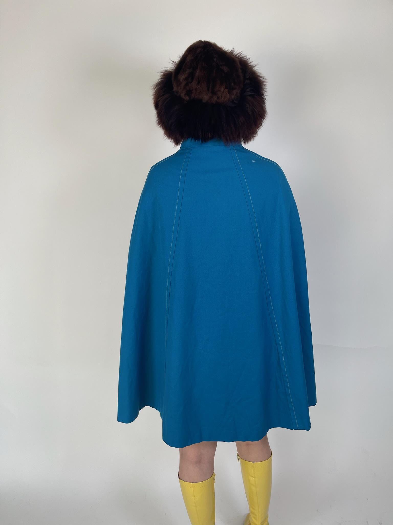 Vintage 60s Blue Poncho Cape - Fits Most Sizes