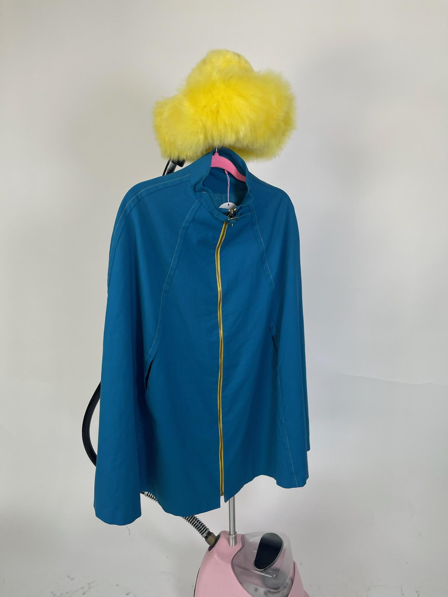 Vintage 60s Blue Poncho Cape - Fits Most Sizes