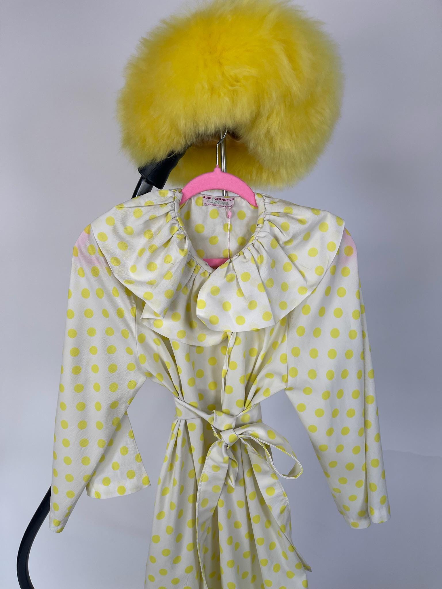 Vintage 60s "Rudi Gernreich" Yellow Polka Dot Dress - Fits Most Sizes