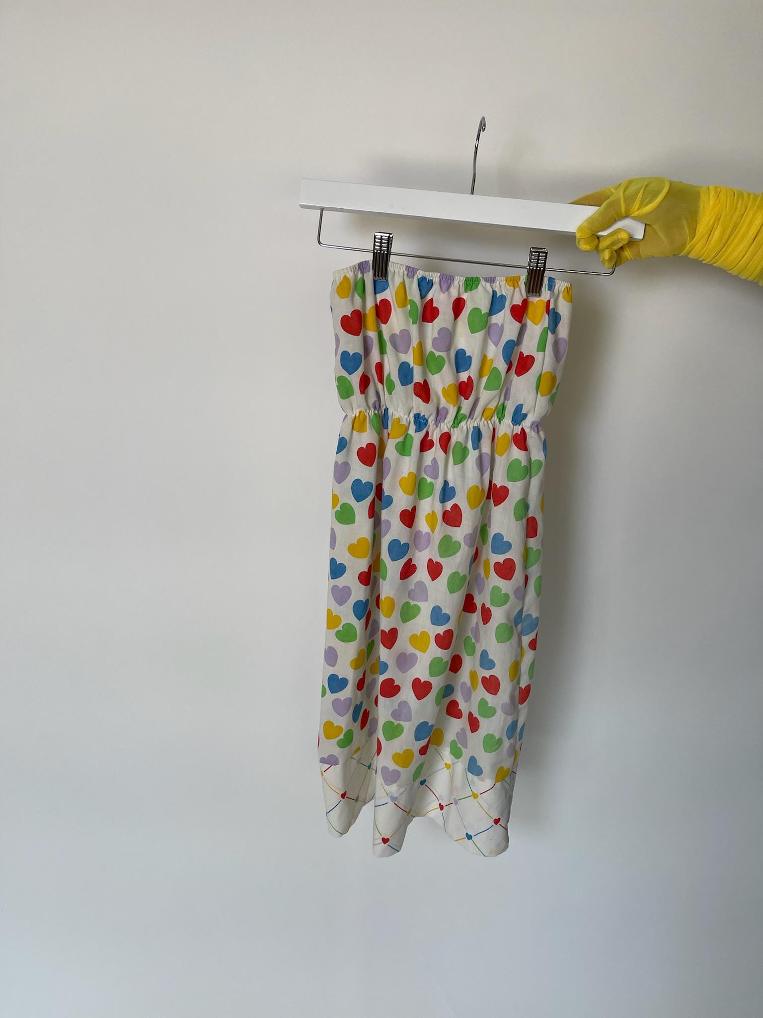 Vintage 70s Strapless Cotton Heart Print Mini Dress - Fits Size XS-S