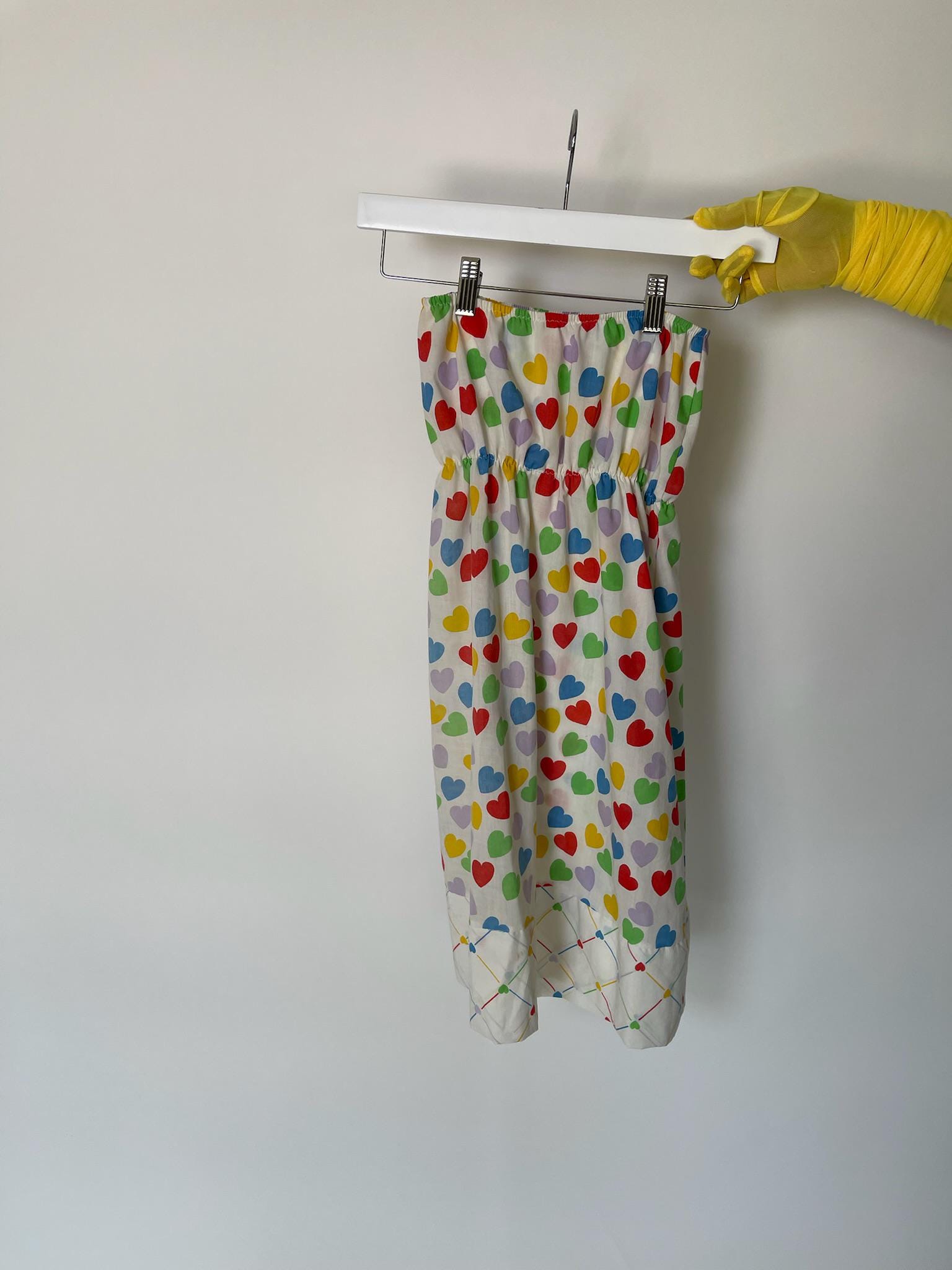 Vintage 70s Strapless Cotton Heart Print Mini Dress - Fits Size XS-S