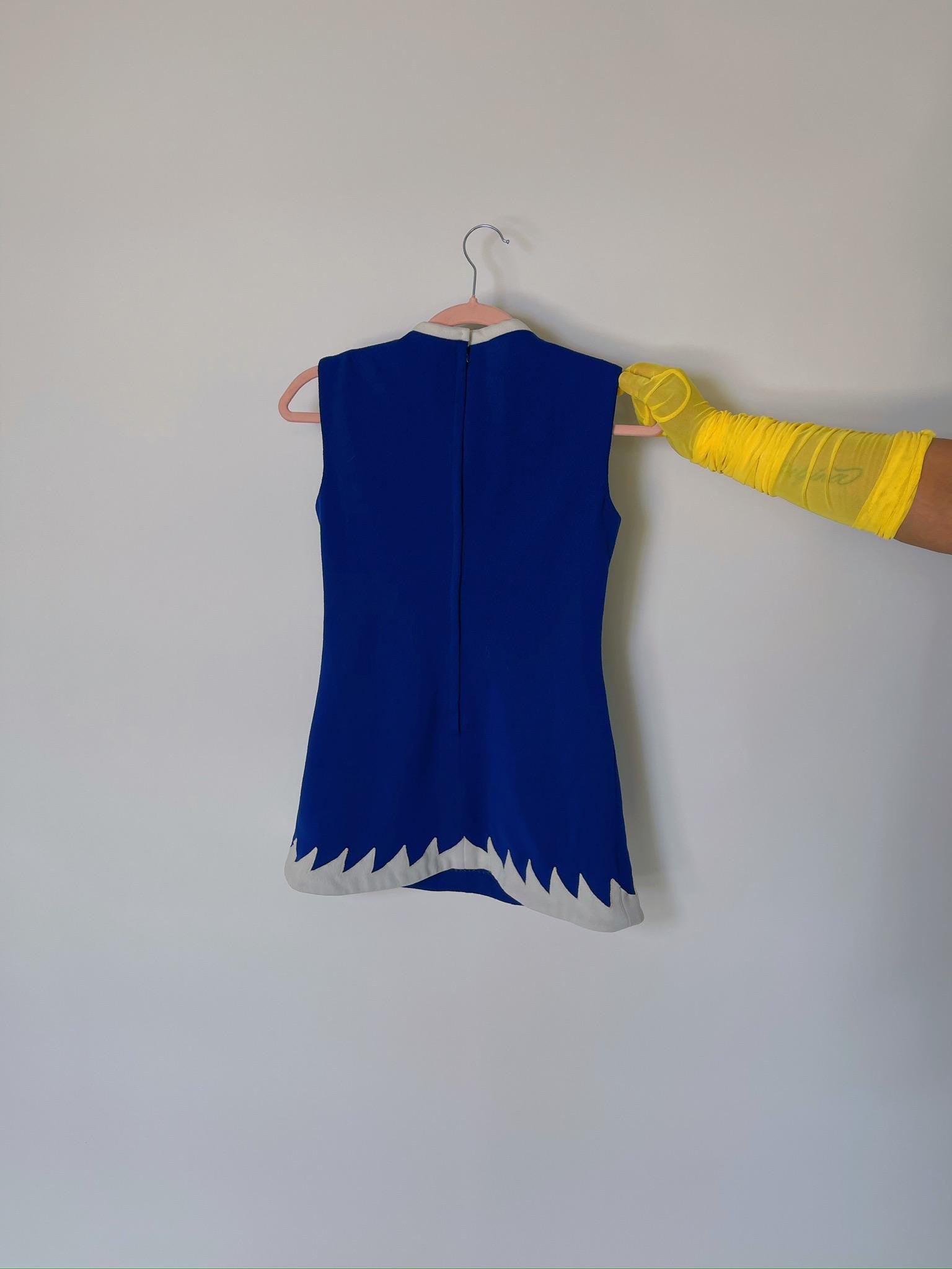 Vintage 60s Blue And White Tunic Dress - Fits Size XS
