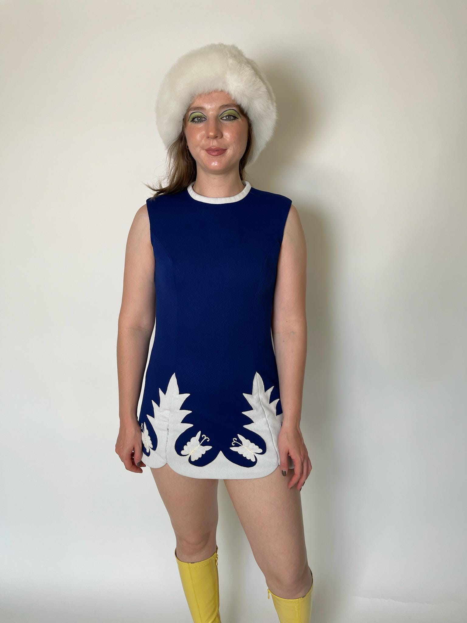 Vintage 60s Blue And White Tunic Dress - Fits Size XS