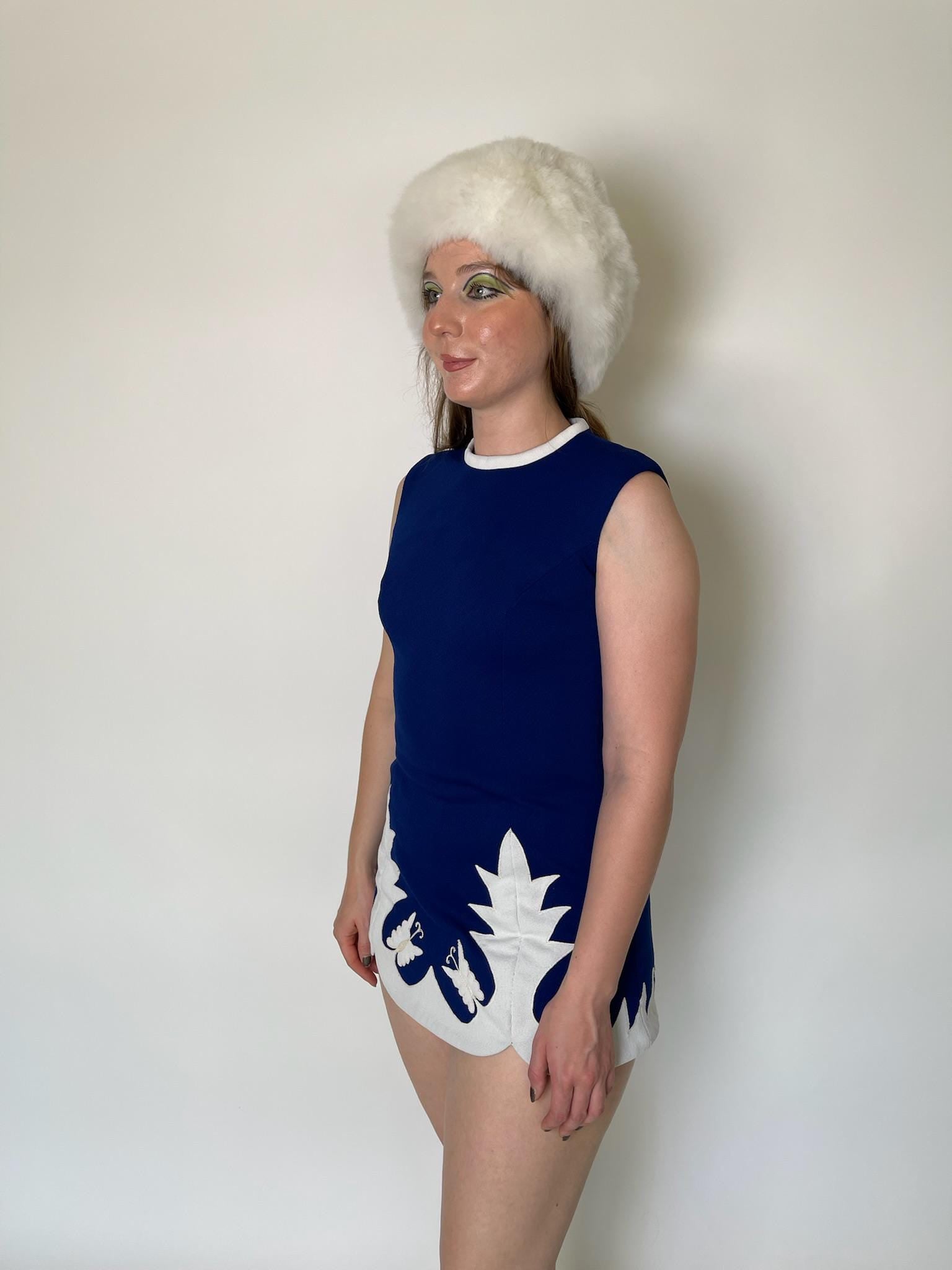 Vintage 60s Blue And White Tunic Dress - Fits Size XS