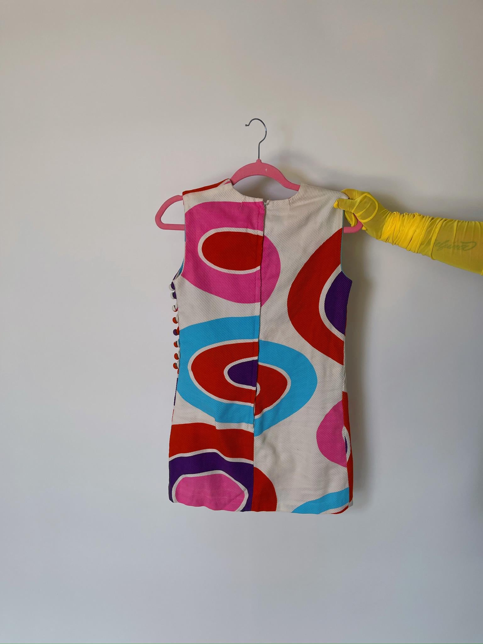 Vintage 60s "Malia Honolulu" Psychedelic Circle Print Mini Dress - Fits Size XS-S