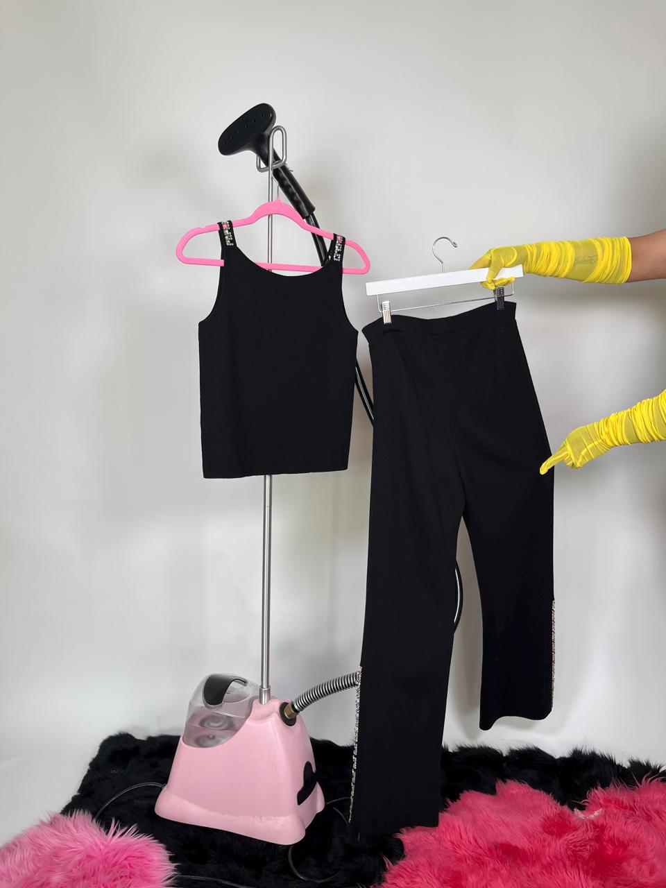 Vintage 80s 90s "Solo" Knit Set with Swarovski Embellishments - Fits Size S-M, Possibly L