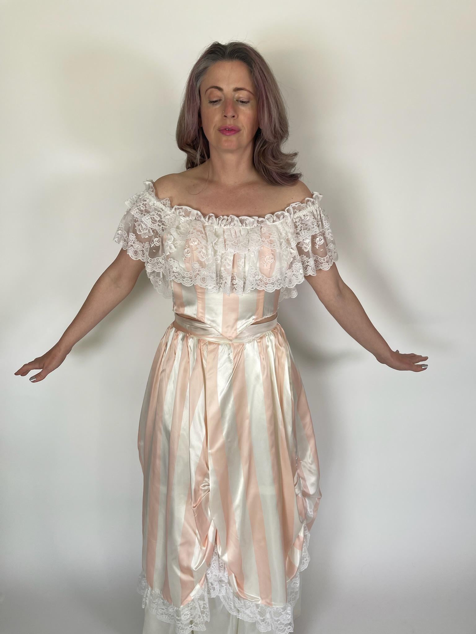 Vintage 80s Reworked "Gunne Sax by Jessica McClintock" Striped Skirt Set - Fits Size XS-S, Possibly M
