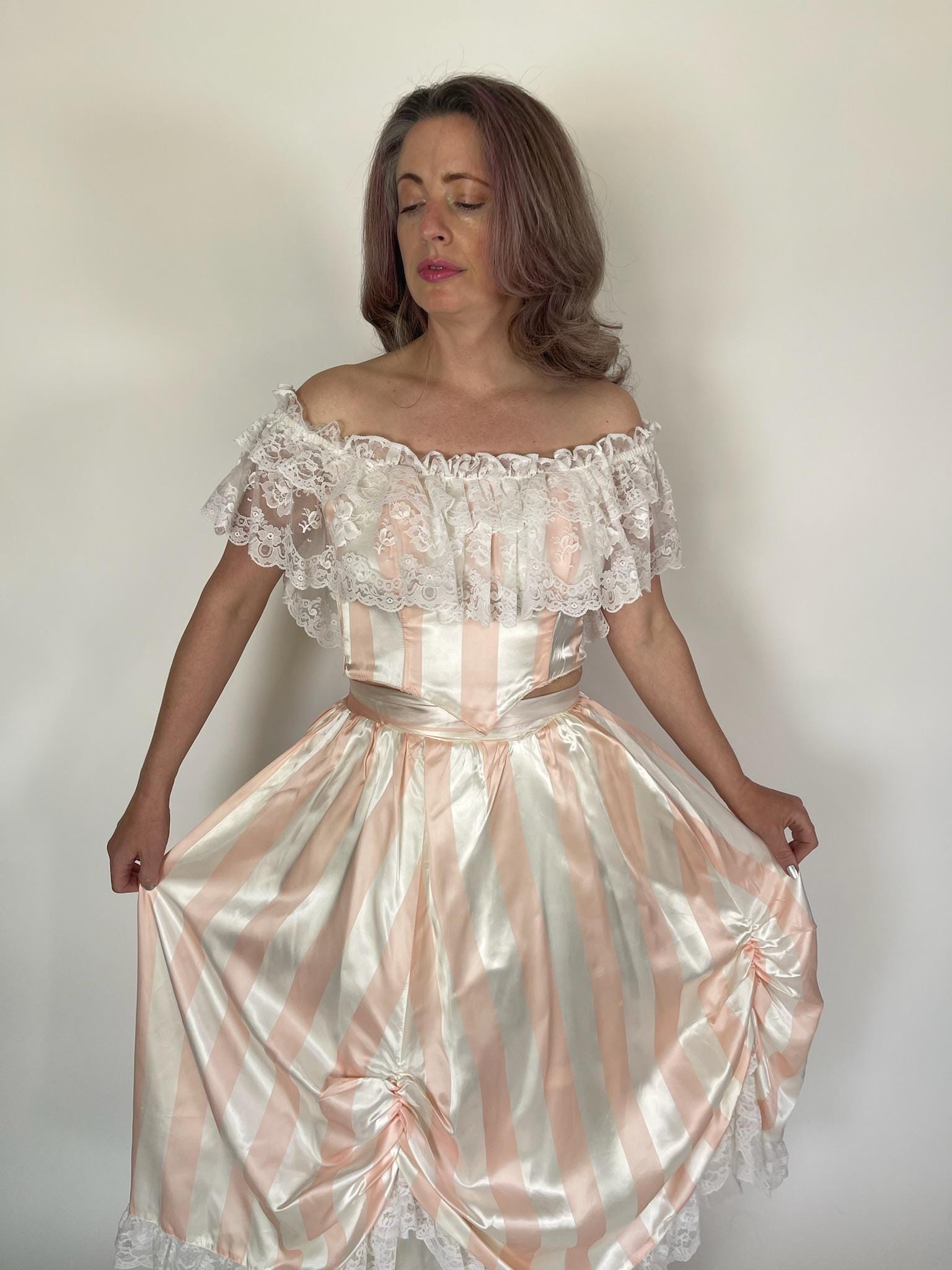 Vintage 80s Reworked "Gunne Sax by Jessica McClintock" Striped Skirt Set - Fits Size XS-S, Possibly M