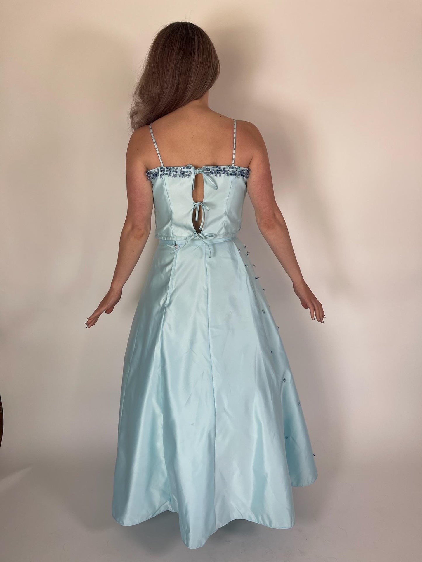 Vintage 60s 70s Reworked Blue Beaded Skirt Set - Fit S-M