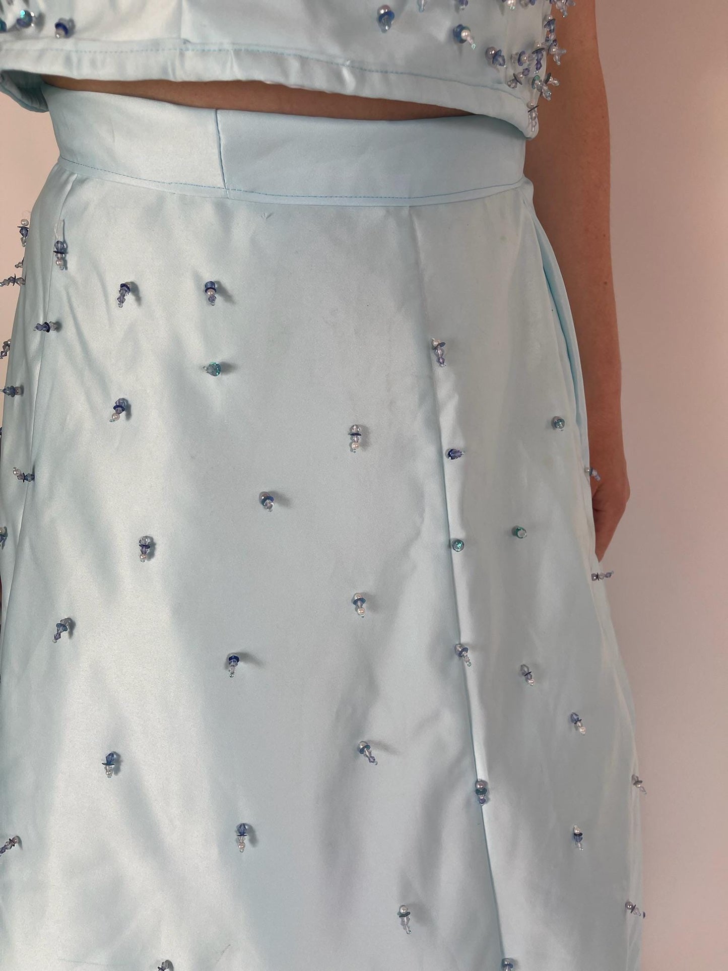 Vintage 60s 70s Reworked Blue Beaded Skirt Set - Fit S-M