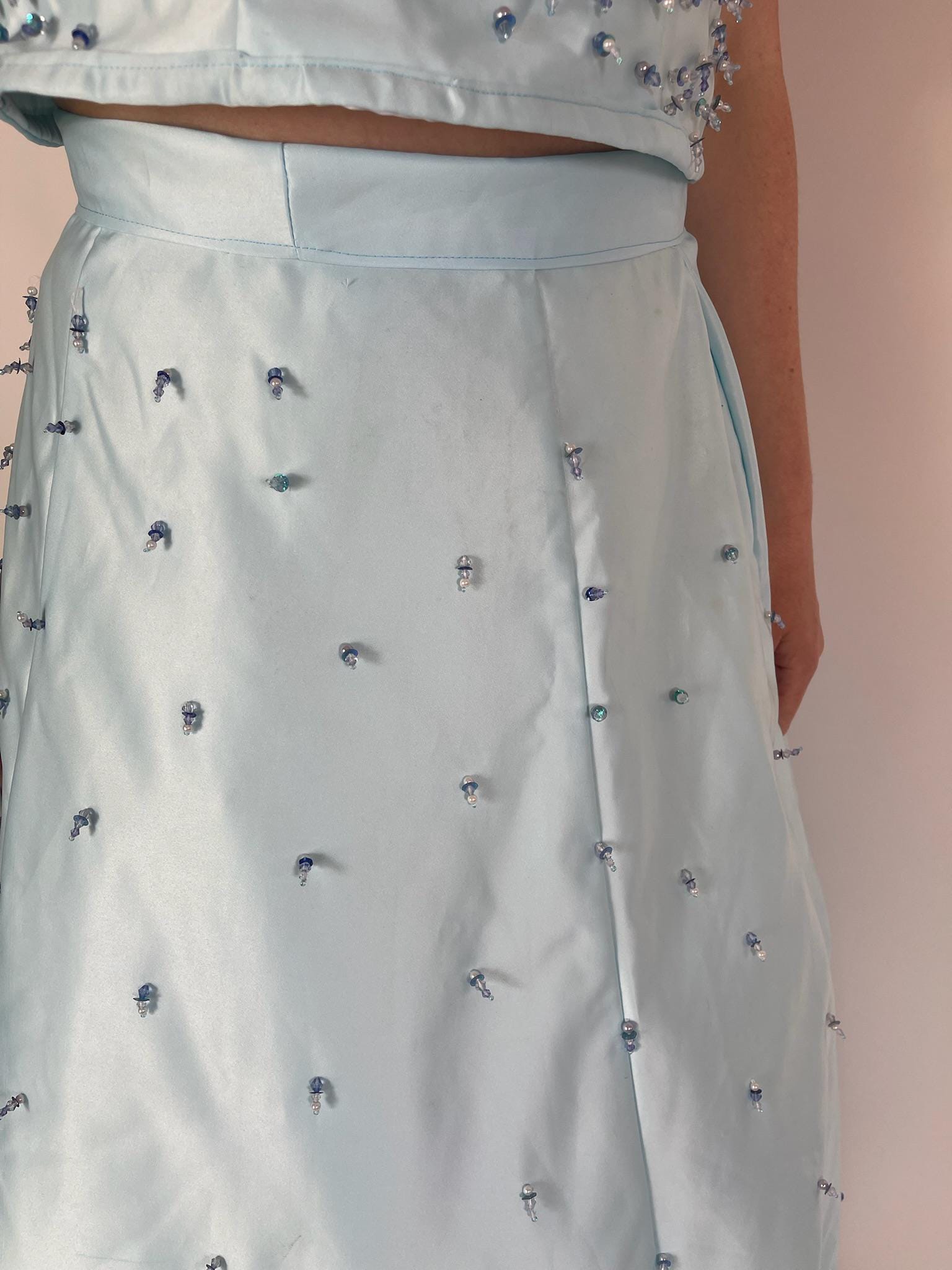 Vintage 60s 70s Reworked Blue Beaded Skirt Set - Fit S-M