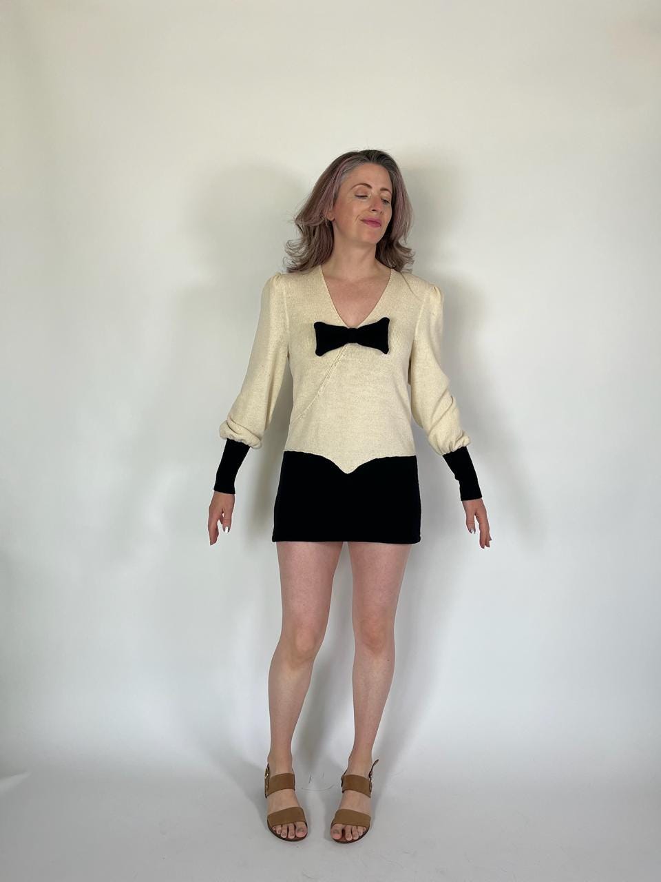 Vintage 70s 80s "Mike Korwin" Black and white knit dress - fits size XS-s, Possibly M
