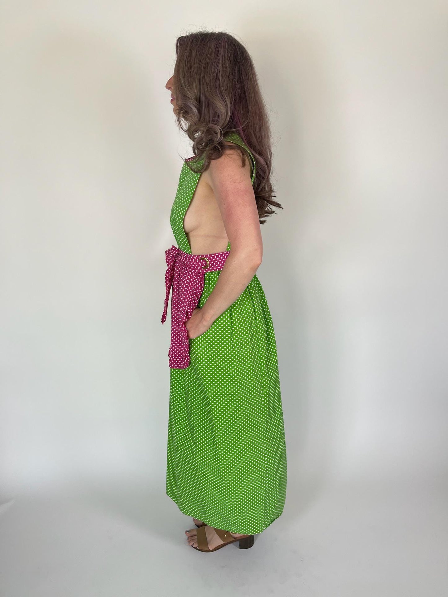 Vintage 70s apron polka dot dress dress - fits size XS-M
