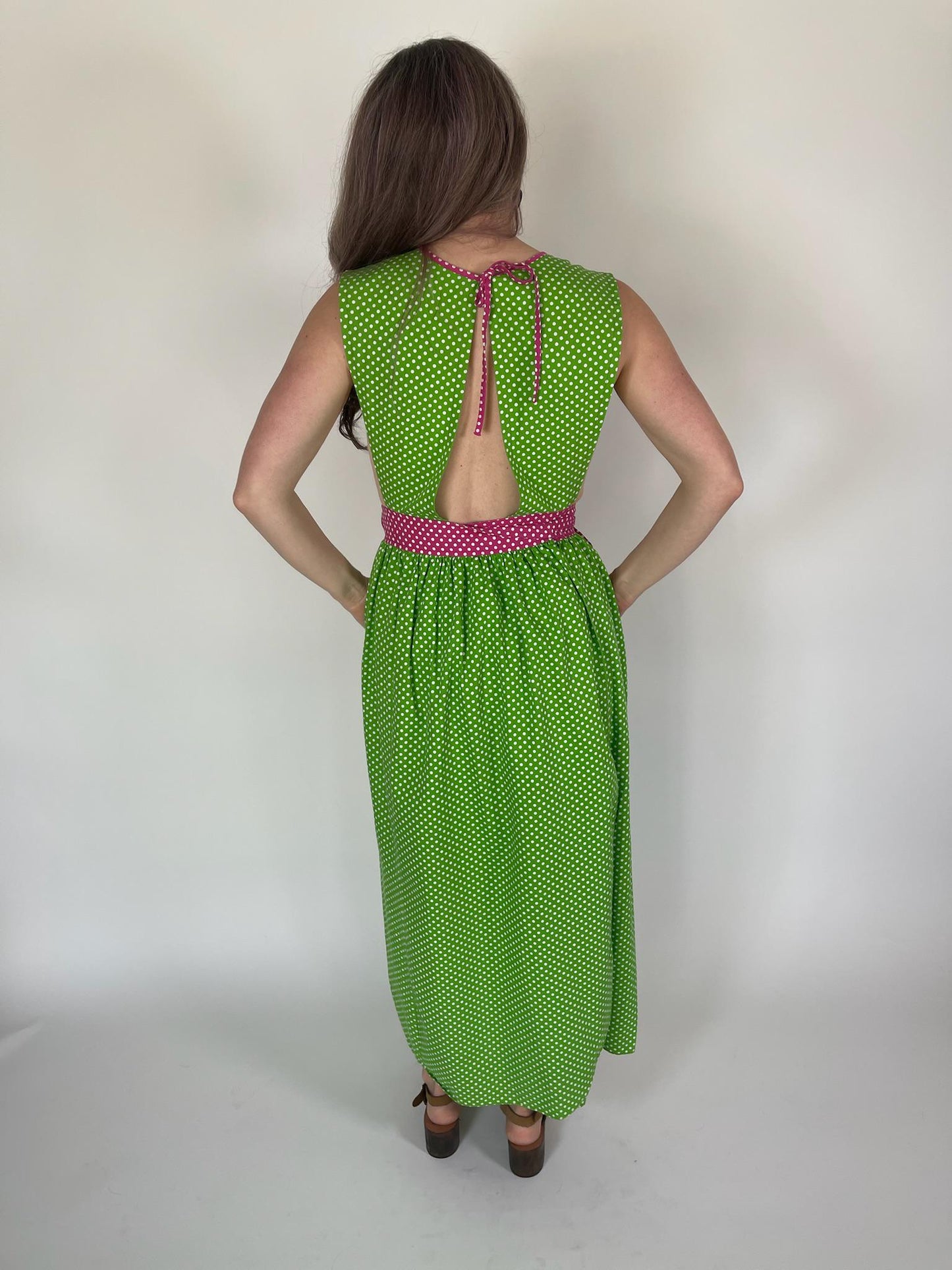 Vintage 70s apron polka dot dress dress - fits size XS-M