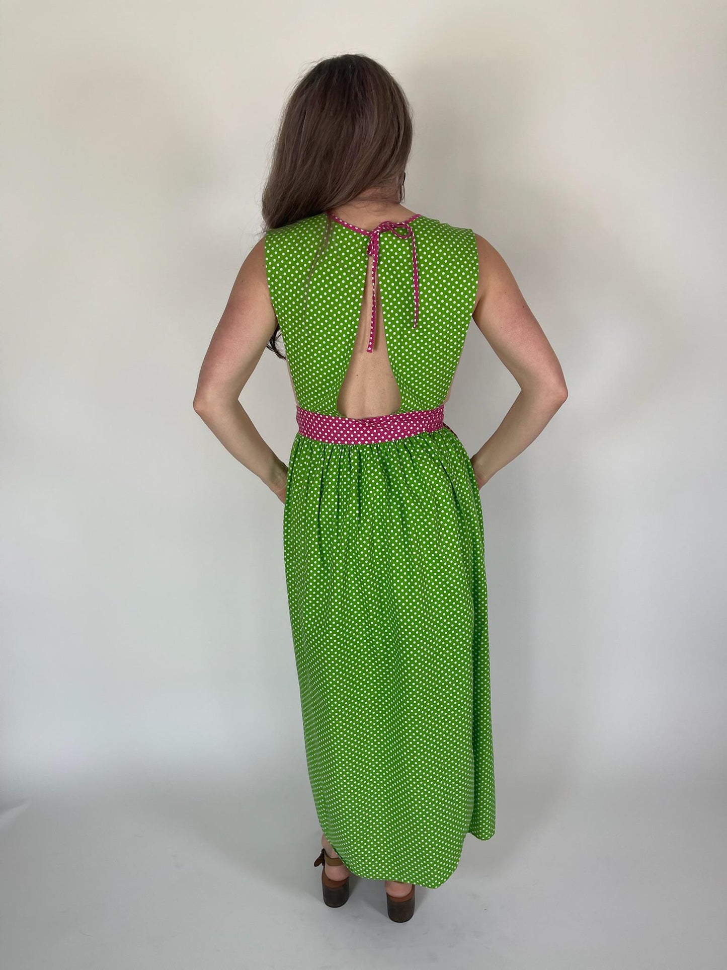 Vintage 70s apron polka dot dress dress - fits size XS-M