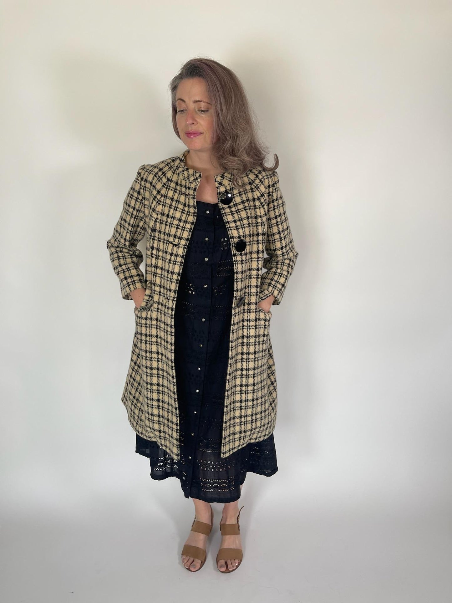 Vintage 60s Black and Tan Swing Coat - Fits Size S-M, Possibly L