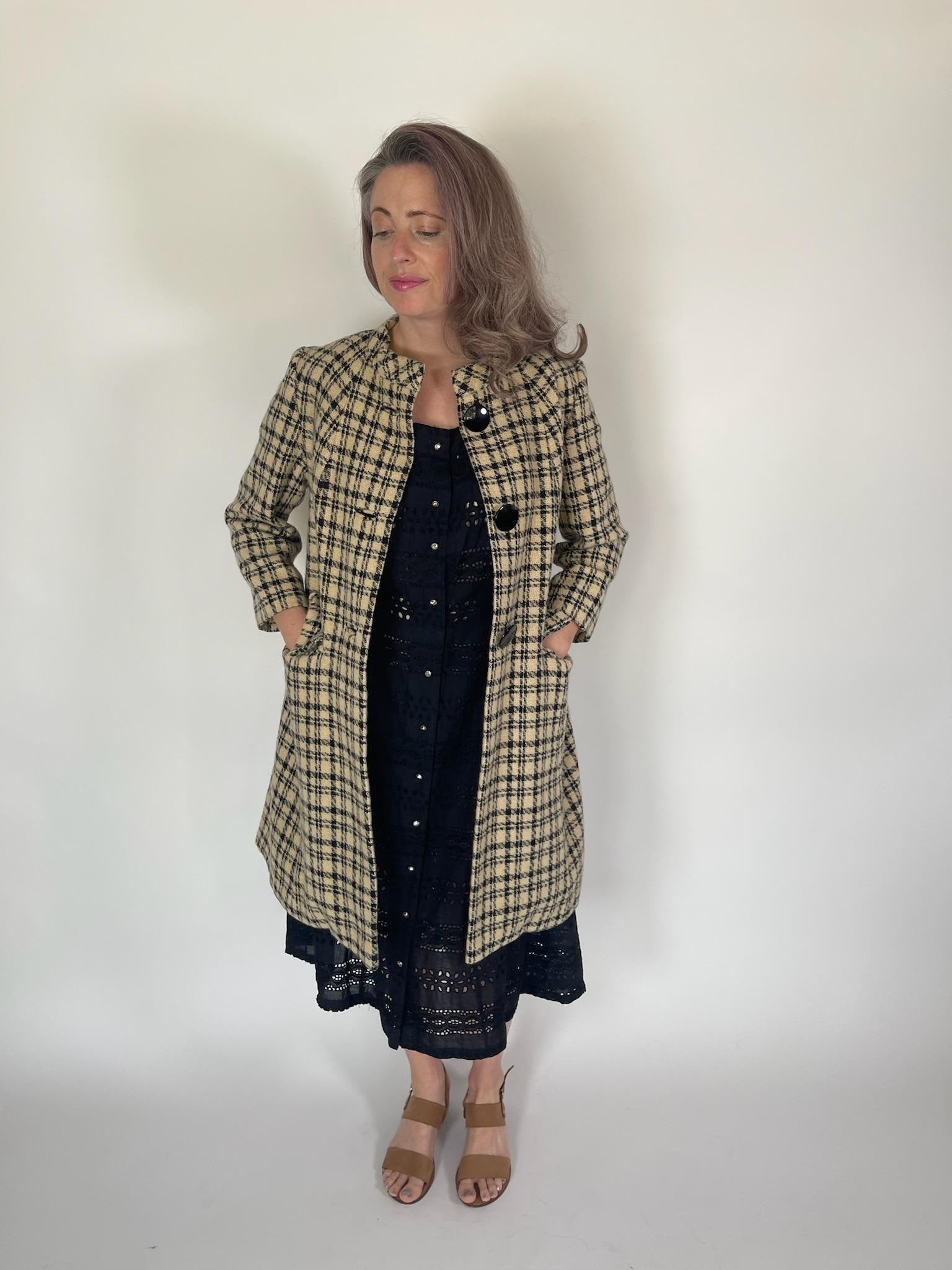 Vintage 60s Black and Tan Swing Coat - Fits Size S-M, Possibly L