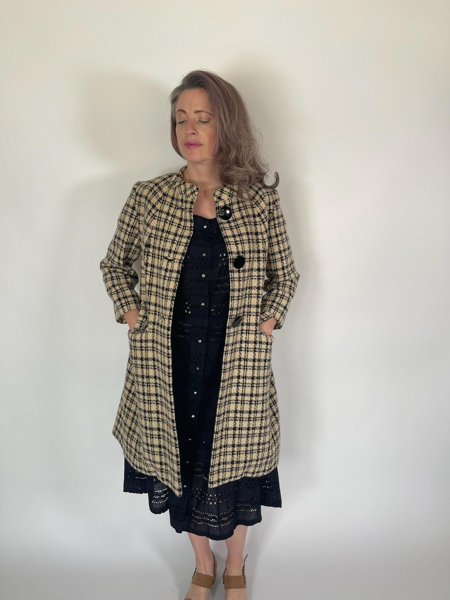 Vintage 60s Black and Tan Swing Coat - Fits Size S-M, Possibly L