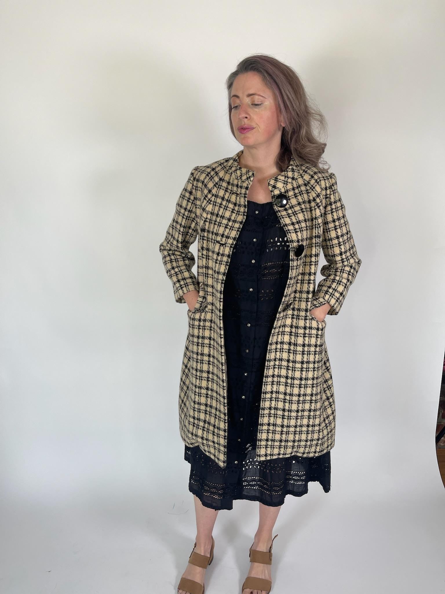 Vintage 60s Black and Tan Swing Coat - Fits Size S-M, Possibly L
