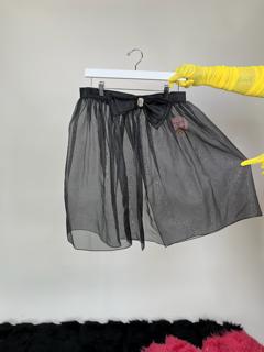 Vintage 80s Black Sheer Organza Overskirt - Fits Size M