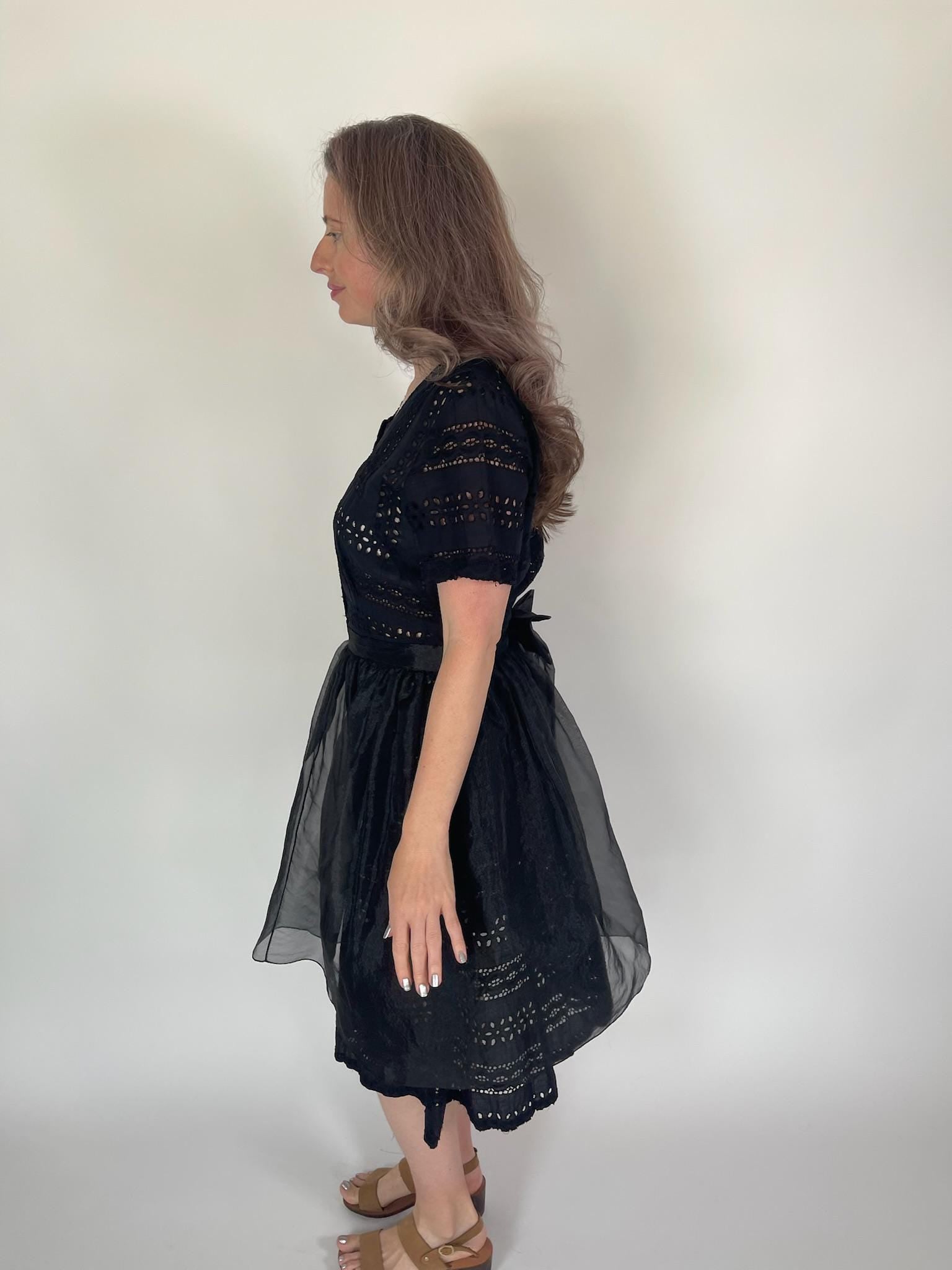 Vintage 80s Black Sheer Organza Overskirt - Fits Size M