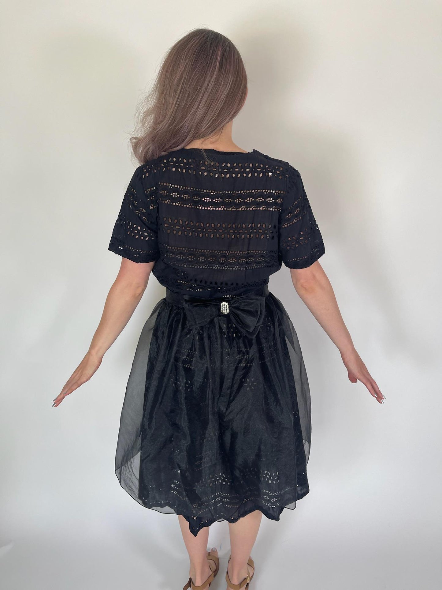 Vintage 80s Black Sheer Organza Overskirt - Fits Size M