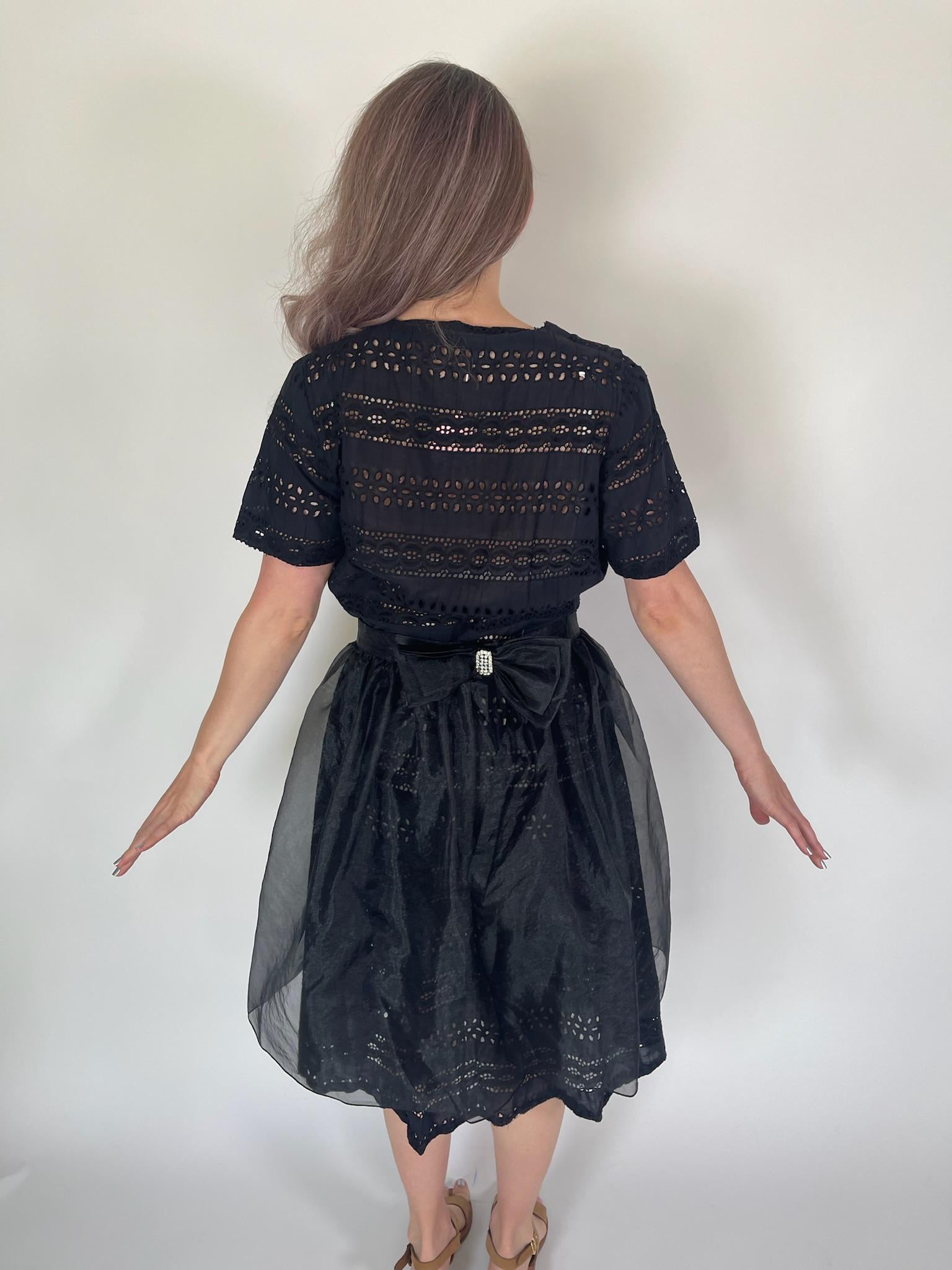 Vintage 80s Black Sheer Organza Overskirt - Fits Size M