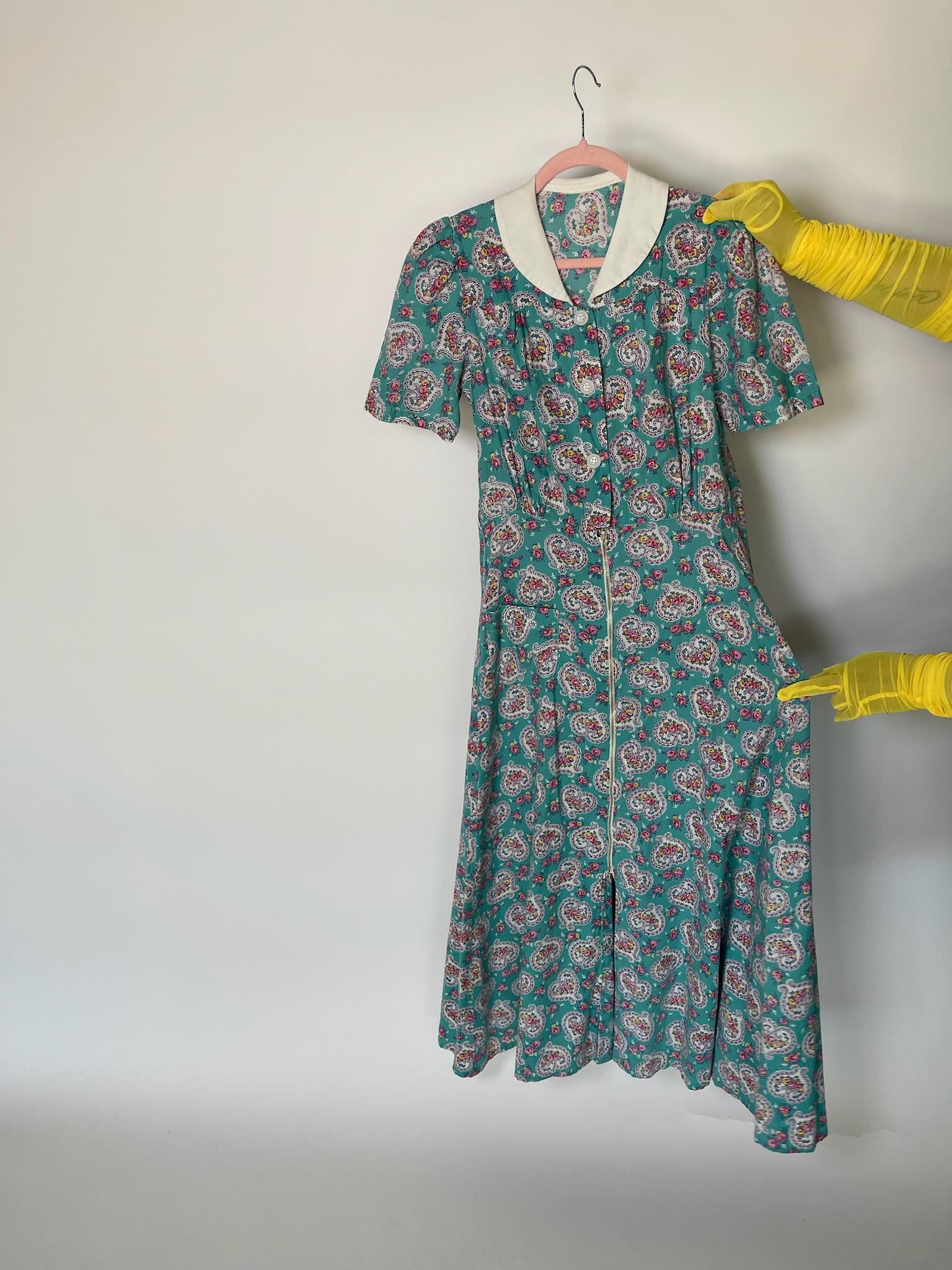 Vintage 40s 50s Pajama Cotton Jumpsuit - fits size S-M, Possibly L