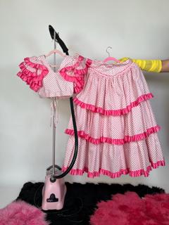 Reworked Vintage 50s Pink Polka Dot Flamenco Skirt Set - Fits Size XS-M