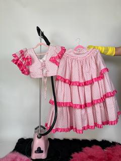 Reworked Vintage 50s Pink Polka Dot Flamenco Skirt Set - Fits Size XS-M