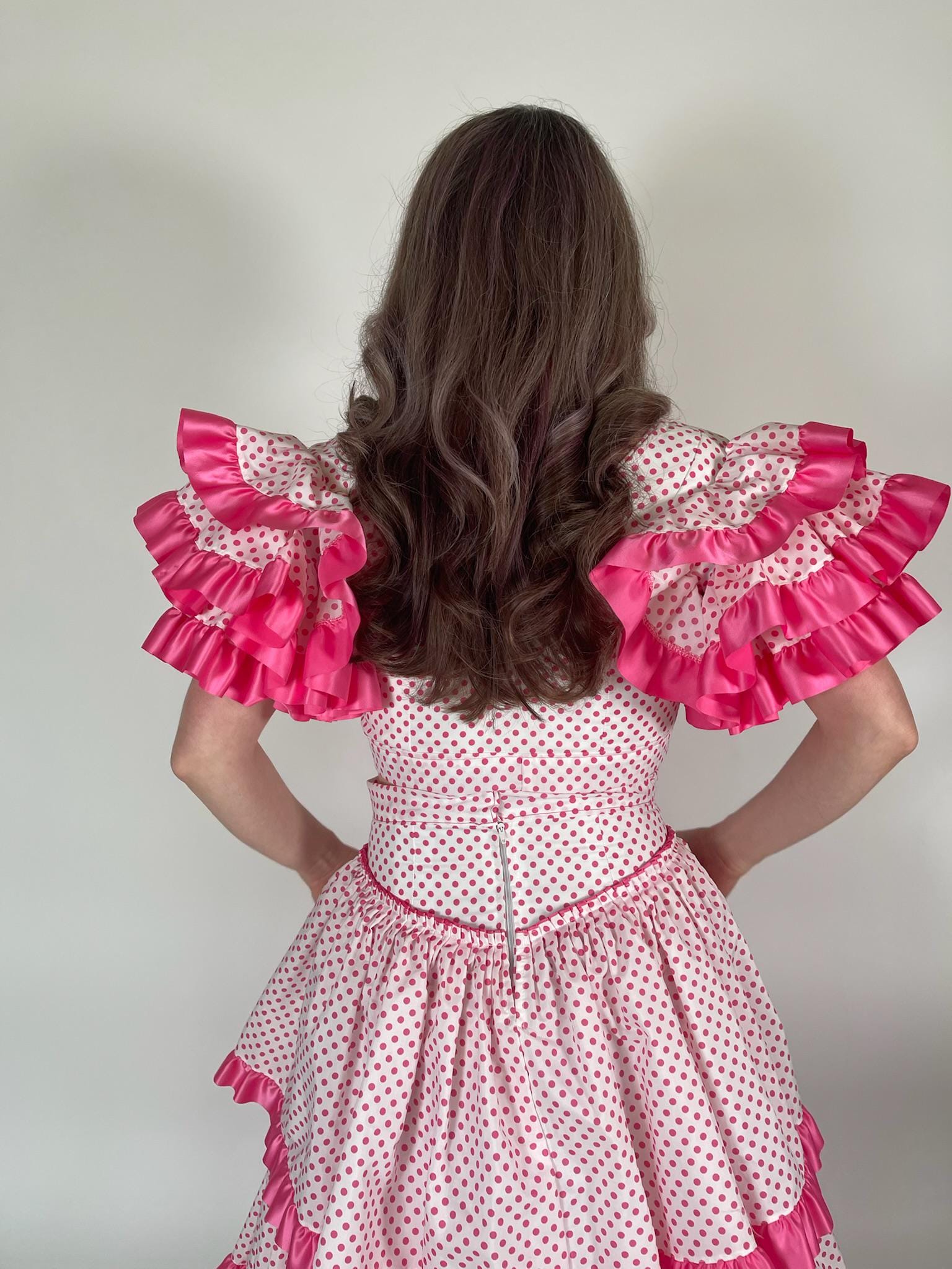 Reworked Vintage 50s Pink Polka Dot Flamenco Skirt Set - Fits Size XS-M