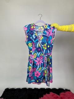 Vintage 60s Flower Print Tunic Wrap Dress - Fits Size XS-M, Possibly L