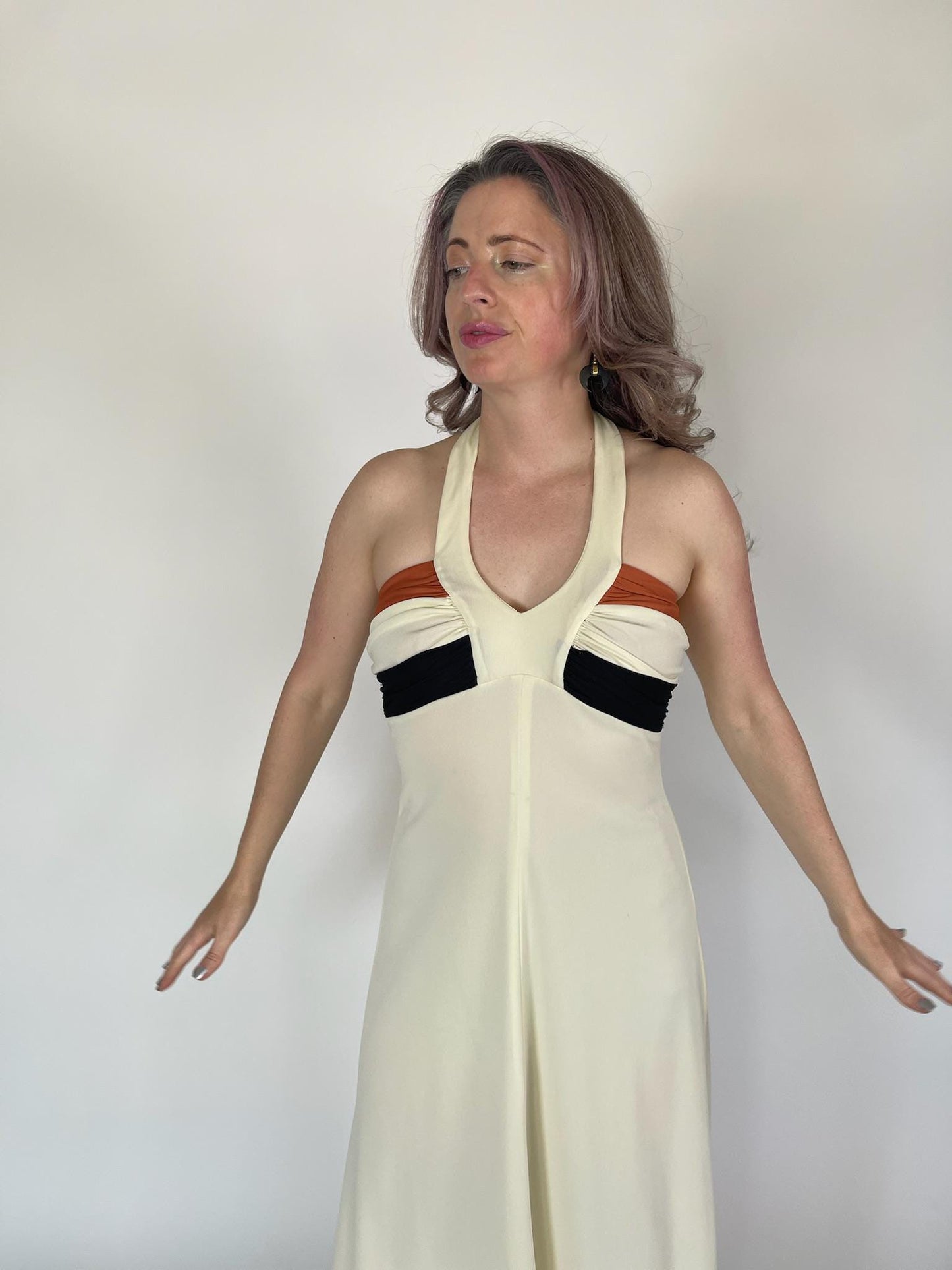Vintage 60s 70s Beige Maxi Dress Set - Fits Size XS-M