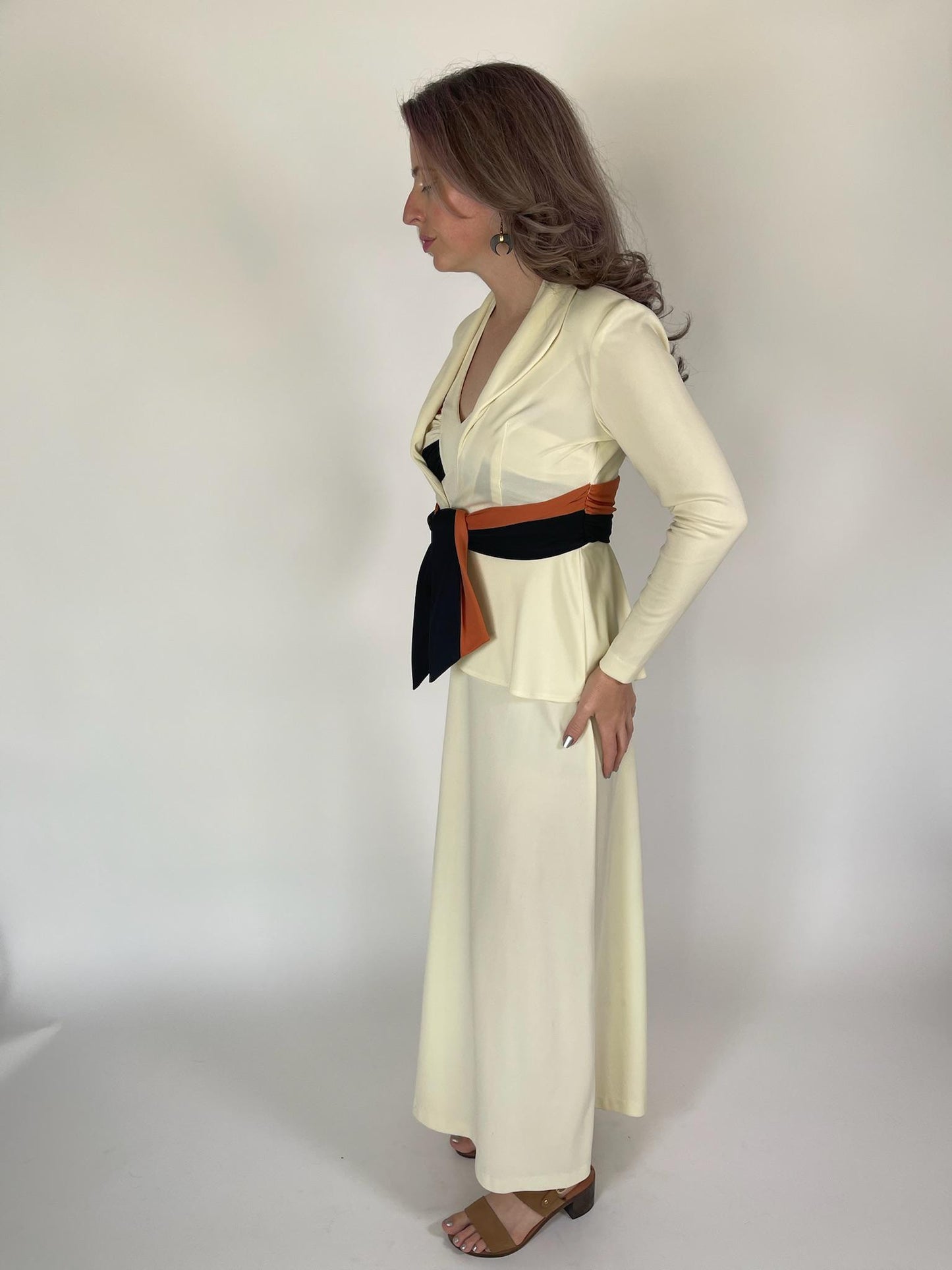 Vintage 60s 70s Beige Maxi Dress Set - Fits Size XS-M