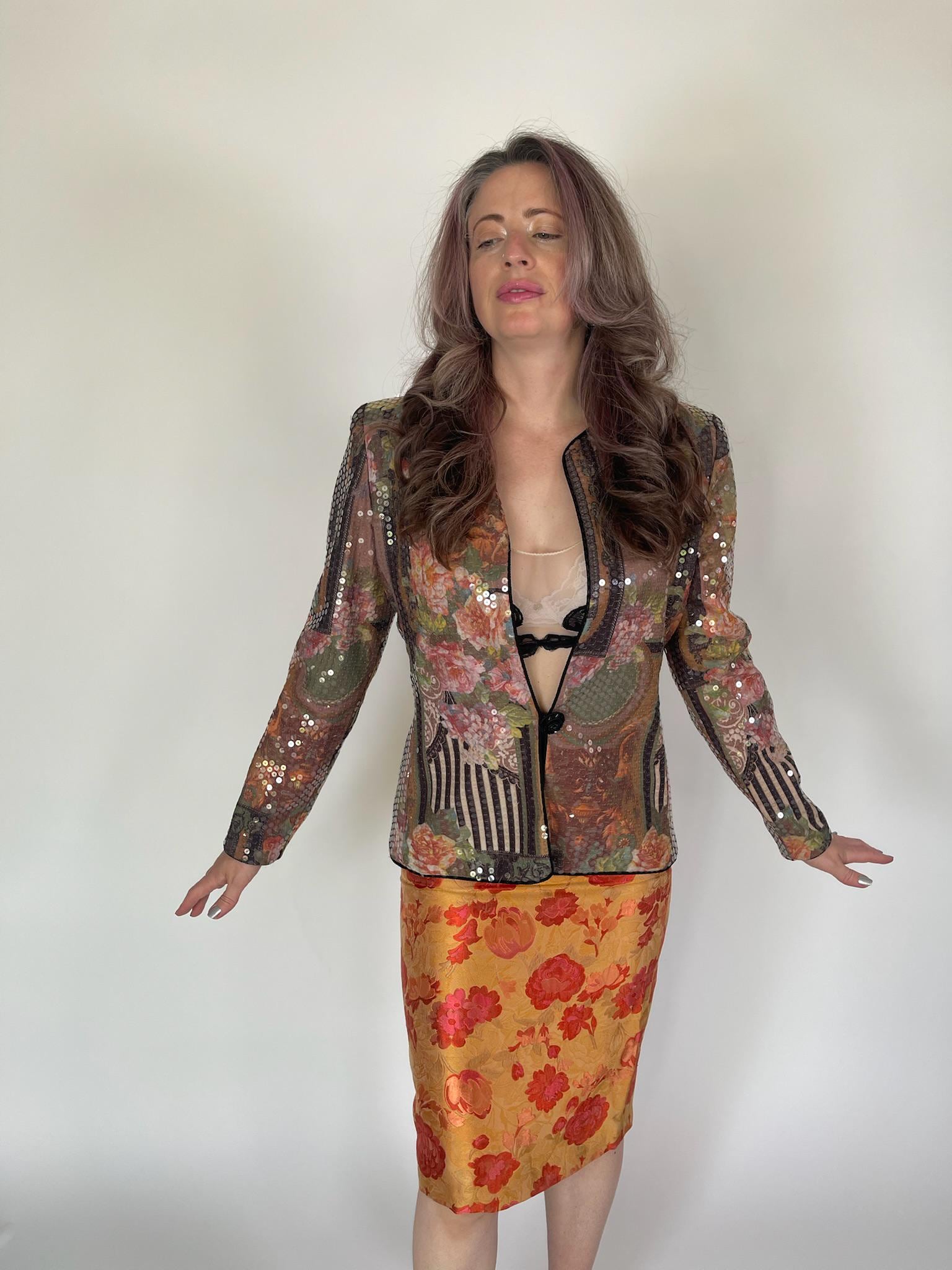 Vintage 70s "Sally Musto's" Sequin Art Print Jacket - Fits Size s-M, Possibly L