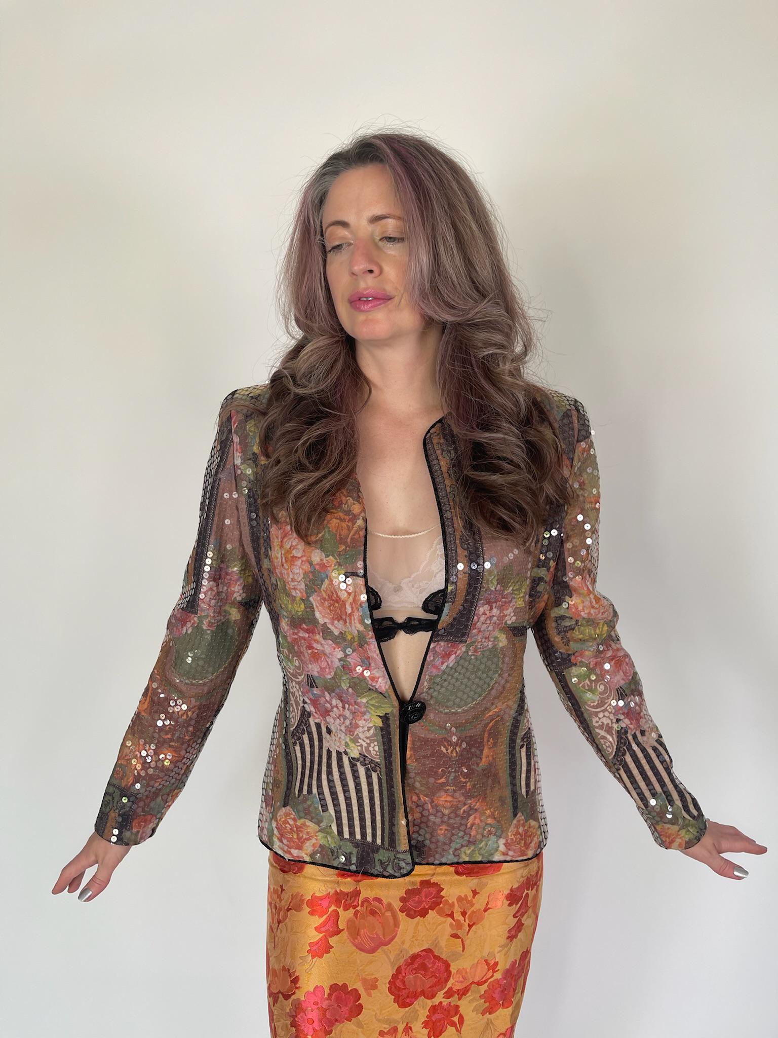 Vintage 70s "Sally Musto's" Sequin Art Print Jacket - Fits Size s-M, Possibly L