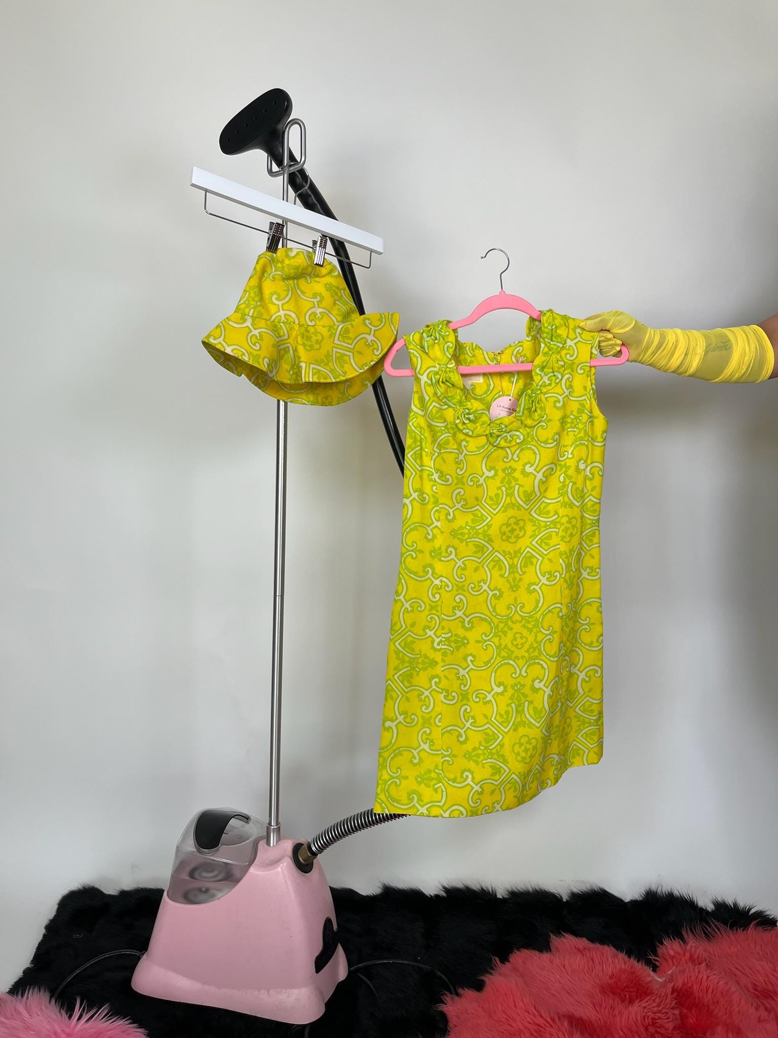 Vintage 60s "Lisa Cobb for Saks Fifth Avenue" Yellow Hat and Dress Set - Fits Size XS-S