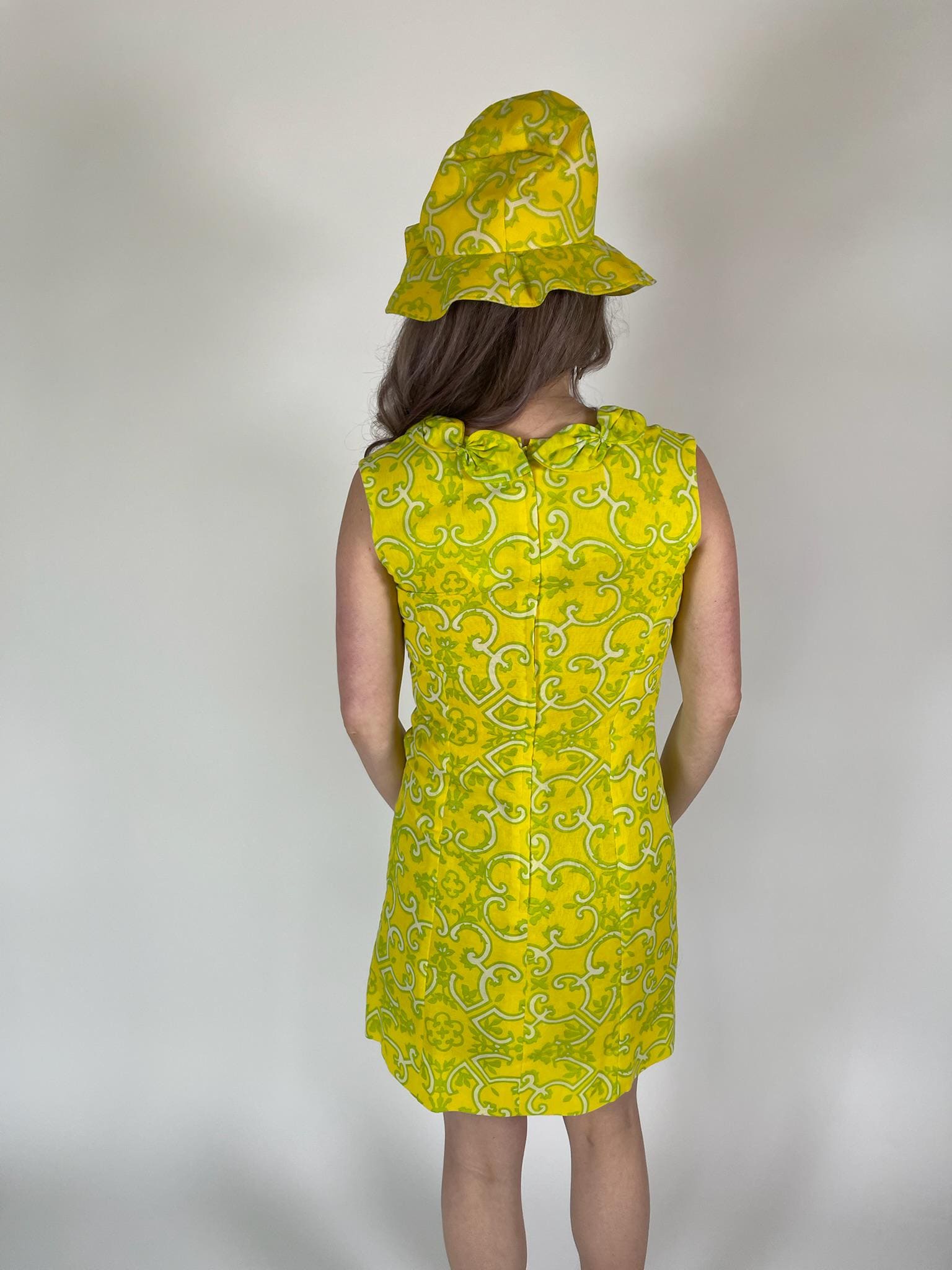Vintage 60s "Lisa Cobb for Saks Fifth Avenue" Yellow Hat and Dress Set - Fits Size XS-S