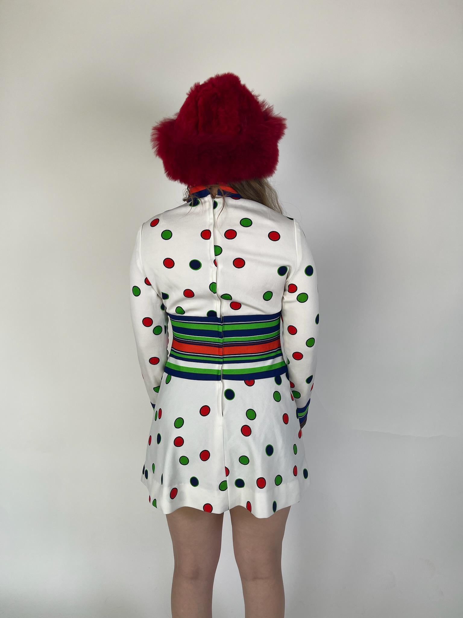 Vintage 60s Polka Dot & Stripes Mod Dress - Fits Size XS-S