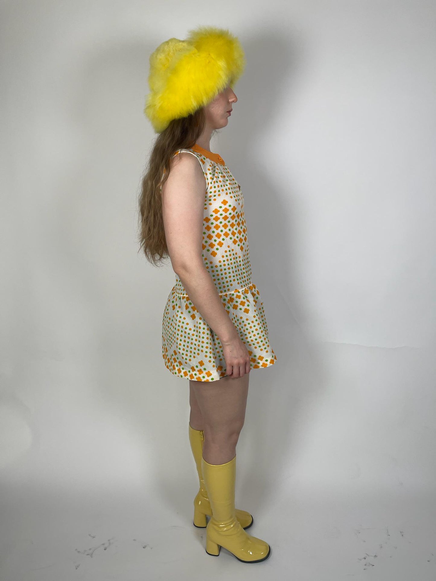 Vintage 60s Green and Orange Drop Waist Mini Dress - Fits Size XS-S
