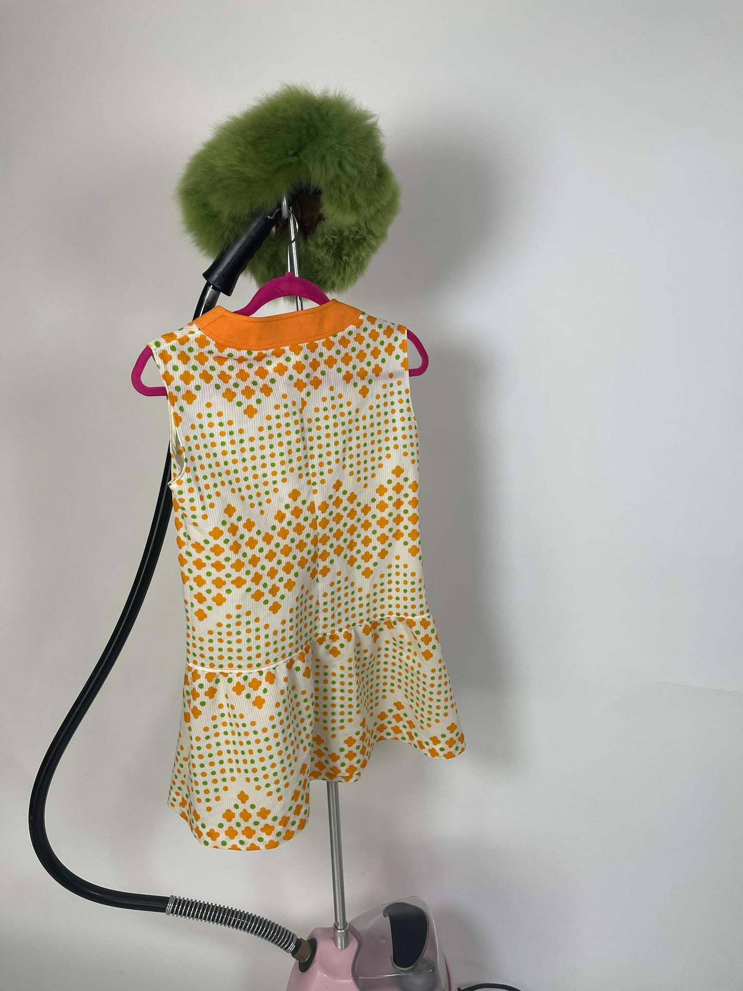 Vintage 60s Green and Orange Drop Waist Mini Dress - Fits Size XS-S