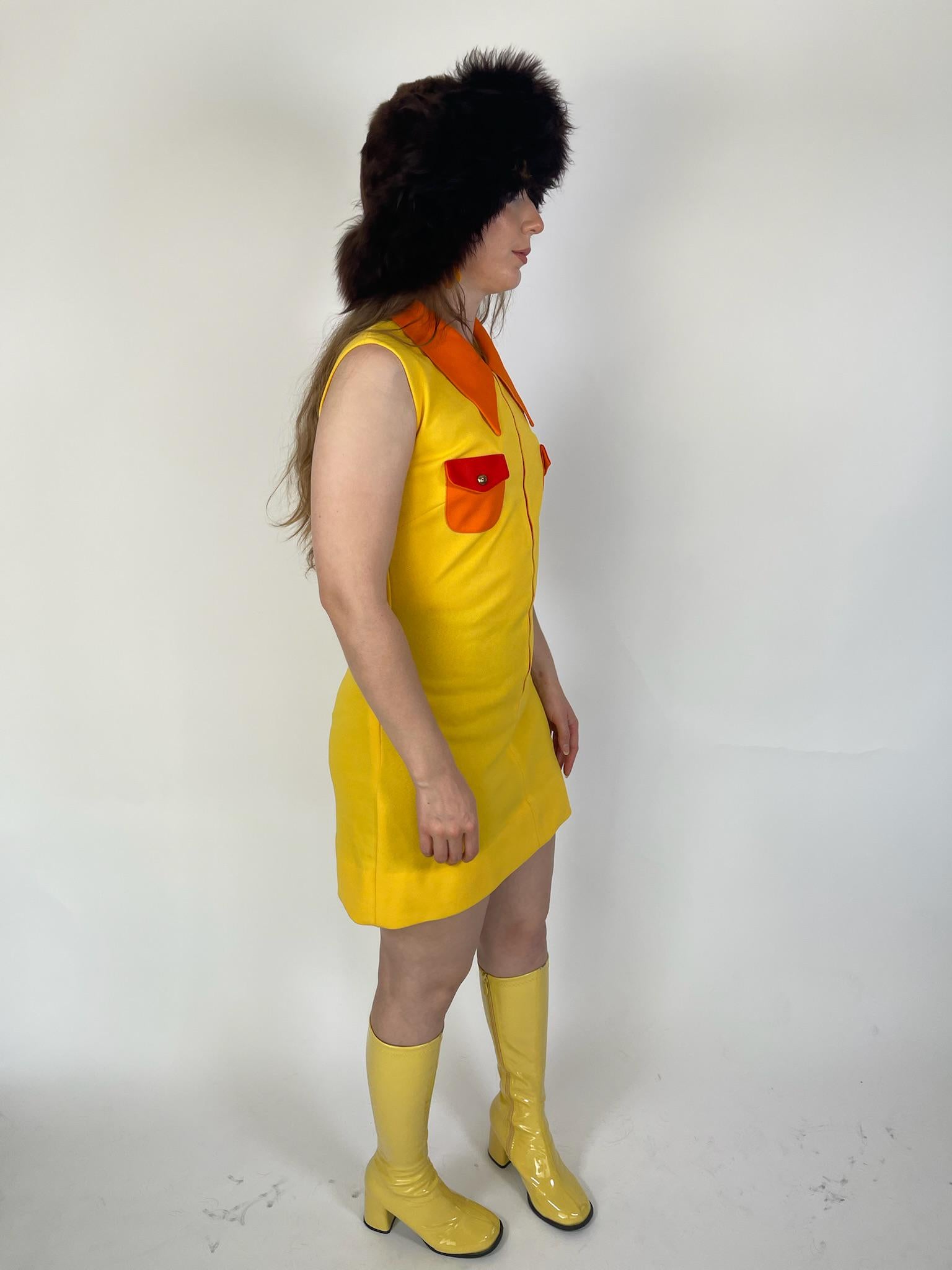 Vintage 60s 70s "Cos Cob" Yellow And Orange Dress - Fits Size XS-M