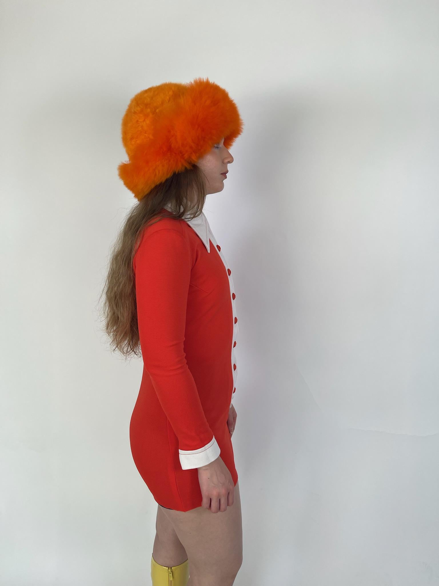 Vintage 60s 70s Red And White Dagger Collar Mini Dress - Fits Size XS-S, Possible M