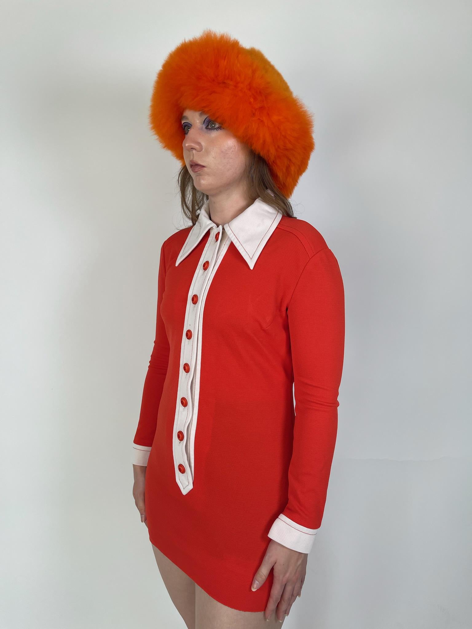 Vintage 60s 70s Red And White Dagger Collar Mini Dress - Fits Size XS-S, Possible M