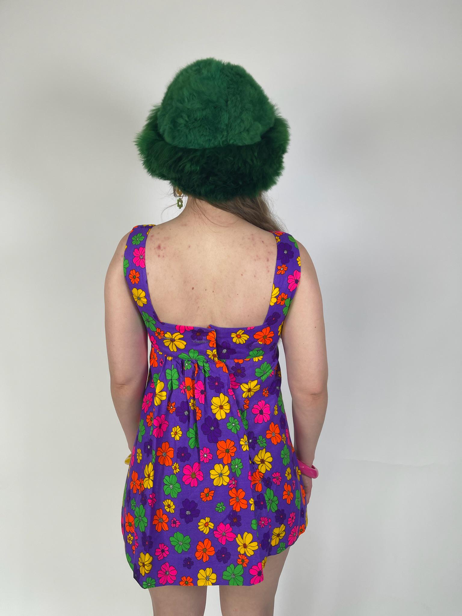 Vintage 60s "The Simple Shop Waikiki Hawaii" Neon Flower Dress - Size XS